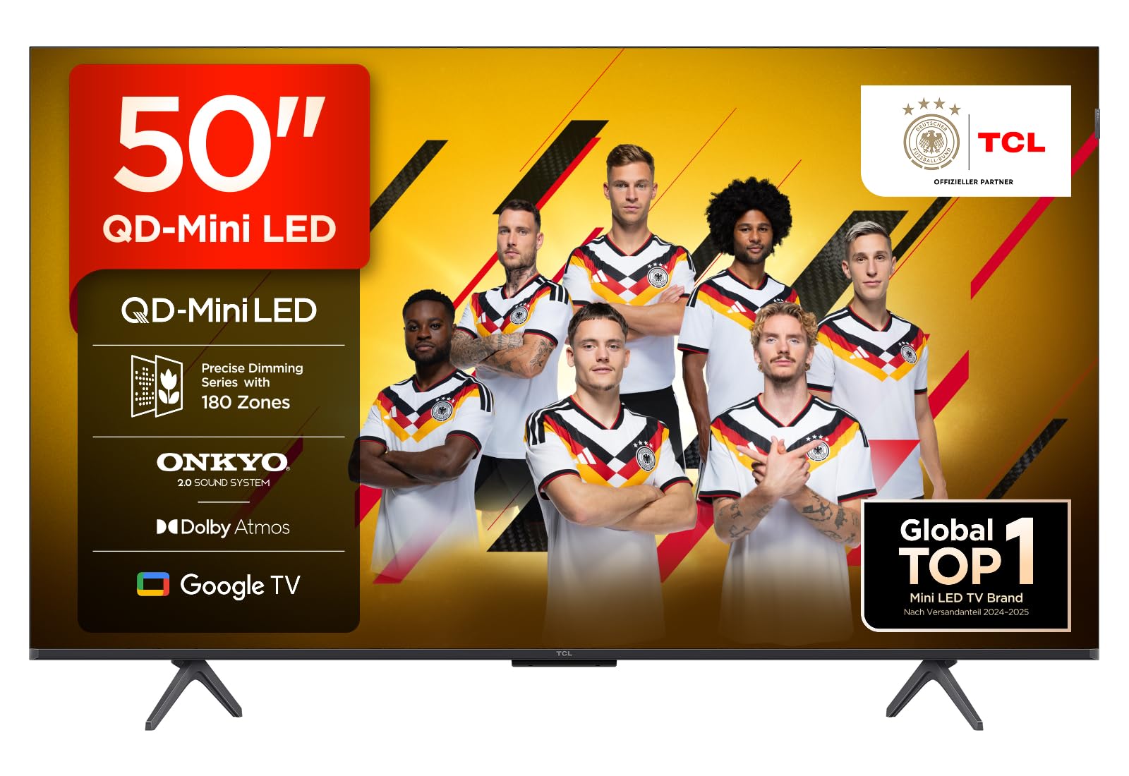 TCL 50 Inch 50Q6C QLED Mini LED TV, 4K HDR Premium, Dolby Vision IQ & Atmos, Onkyo 2.1, Smart Google TV, Game Master, 144Hz Motion Clarity Pro, AMD FreeSync Premium Pro, HDMI 2.1, AirPlay 2