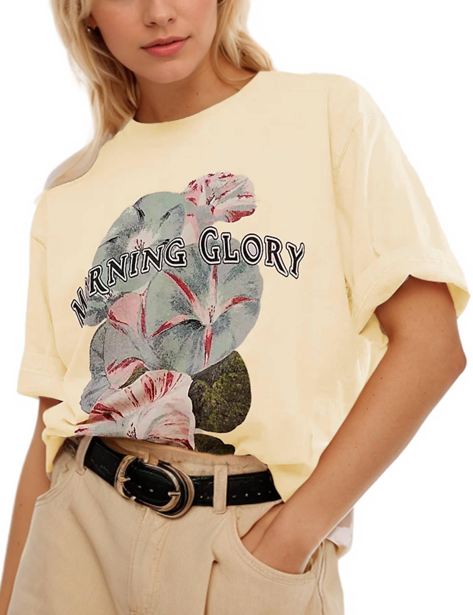 Women's Cottton Oversized Harvest Vintage Floral Graphic Tees Y2K Tops Summer Casual Streetwear T-Shirt
