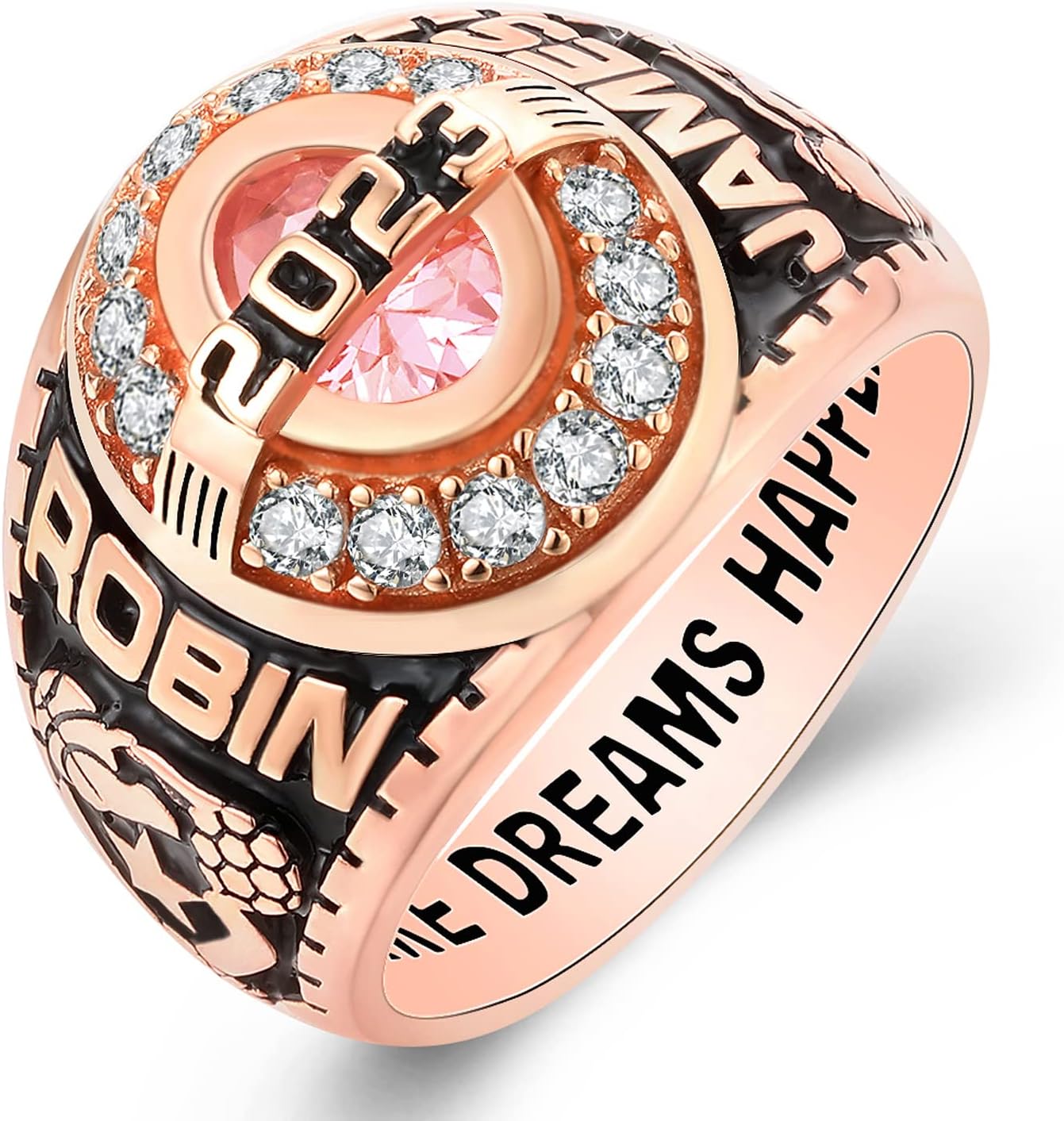 Personalized Custom Class Rings Sterling Silver Rings Class Ring for Women High School Cubic Zirconia Birthstone Rings Men's Gold Plated