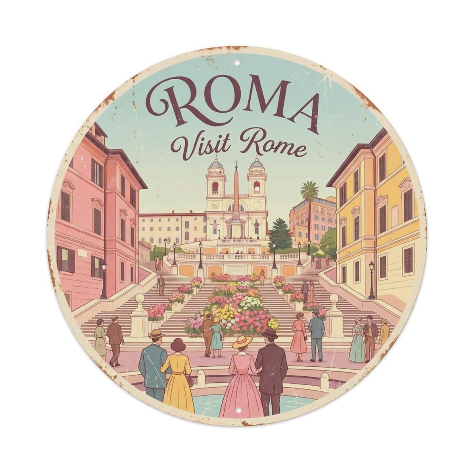Okahys 8X8inch(20X20cm) Vintage Travel Italy Square Scenic Metal Tin Sign