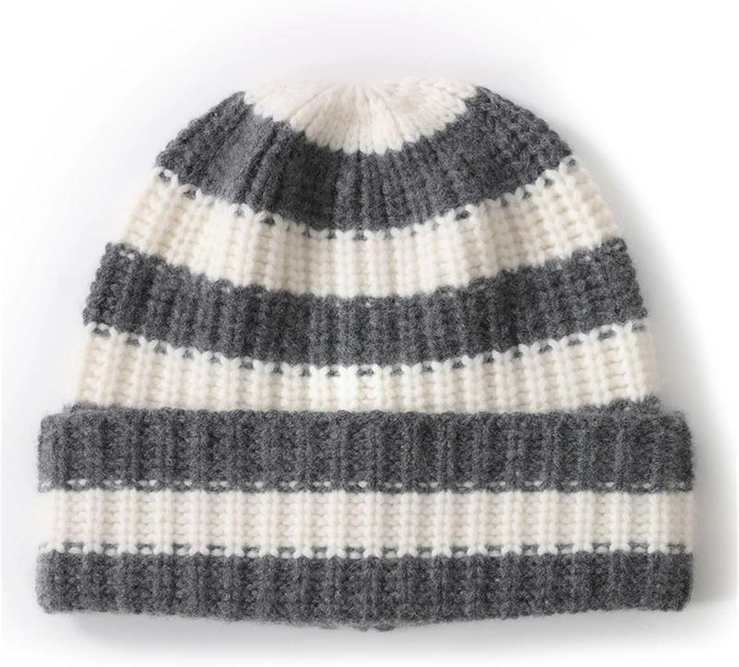Unisex Casual Chunky Cable Knit Beanies, Men's and Women's Striped Fall Winter Cold Weather Slouchy Warm Skull Cap