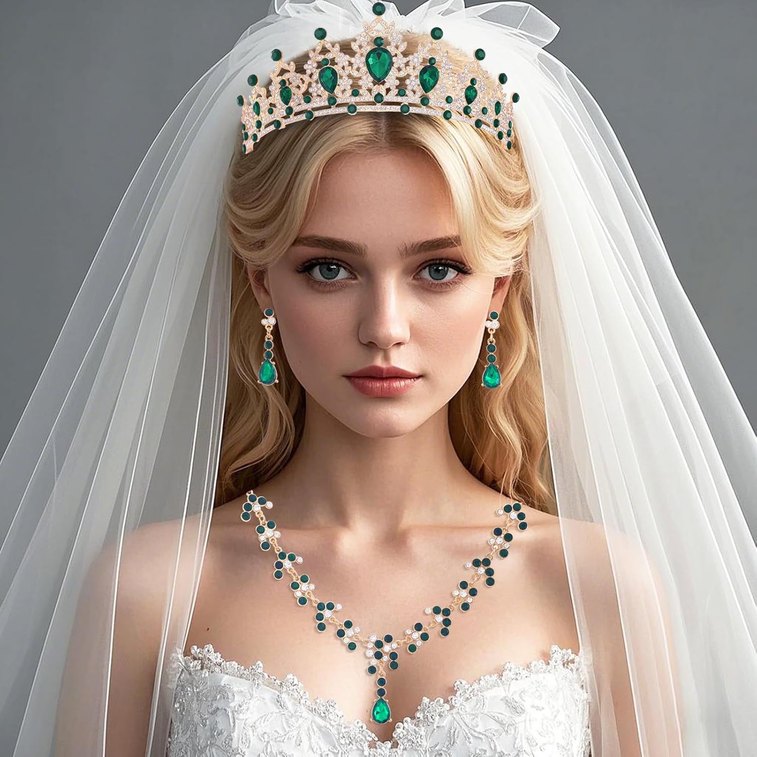 Tiaras and Crowns Jewelry Set for Women Tiaras Earrings and Necklace for Wedding Rhinestone Crystal Bridal Jewelry Sets for Costume Birthday Party Prom Gifts - Image 5