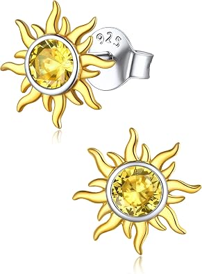 ChicSilver 925 Sterling Silver Earrings Dainty Sun Earrings Small Round Birthstone Earring for Women