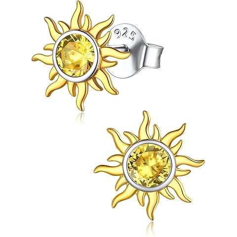 ChicSilver 925 Sterling Silver Earrings Dainty Sun Earrings Small Round Birthstone Earring for Women