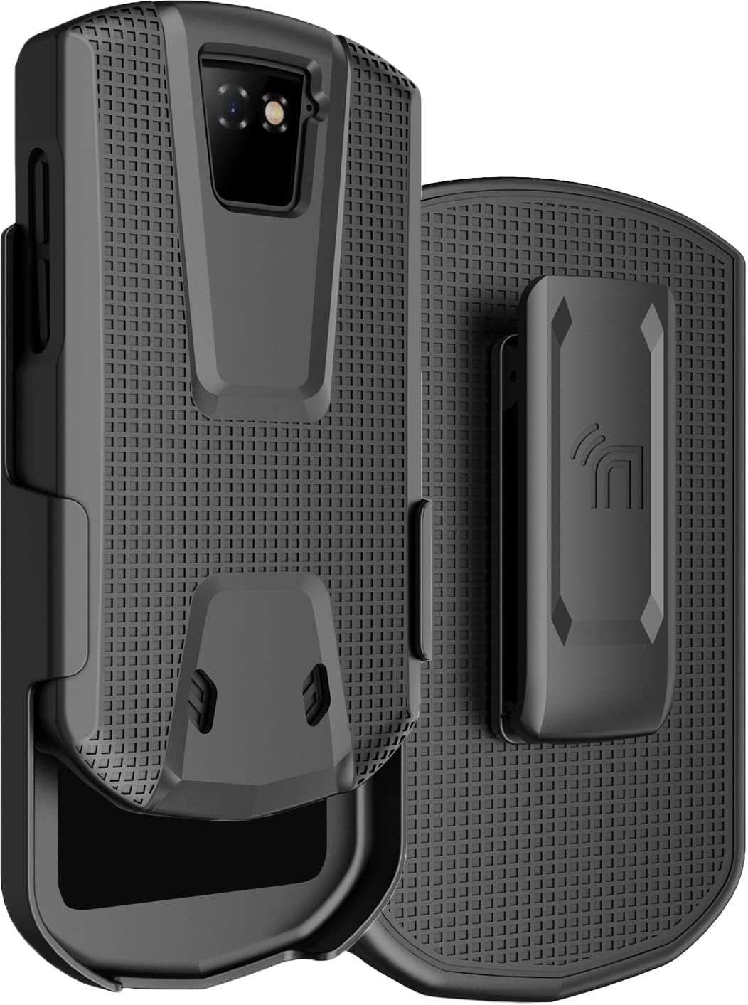 Case with Clip for Unihertz Titan Pocket Phone, Slim Hard Shell Textured Cover and [Rotating/Ratchet] Belt Hip Holster Combination - Black