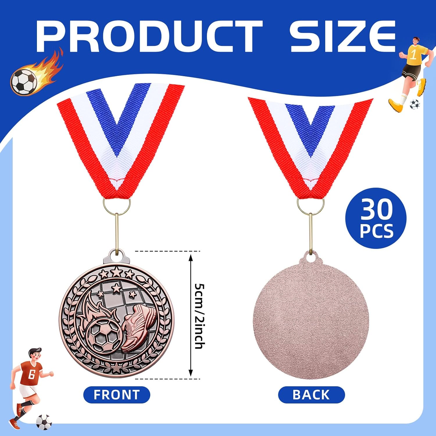 Remuuly 30 Packs Bronze Medals Bulk, 2'' Award Medals Team Participation Trophies with Red White and Blue Striped Ribbon for Competitions Celebration Prizes Gift Sports Themed Party Favor