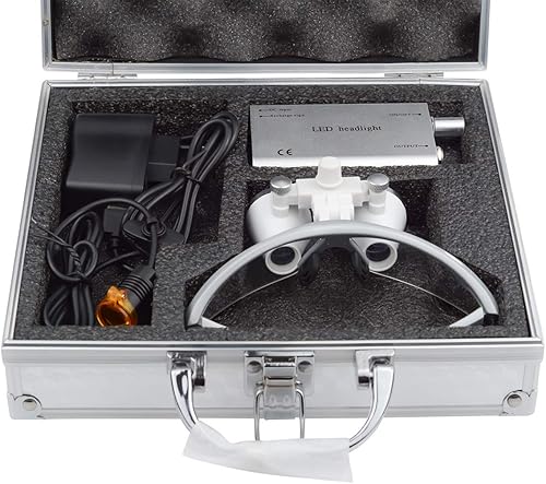 Miniatura 4 de EustomA 2.5X lupas binoculares lentes ópticos +3W LED faro lámpara con filtro + caja de aluminio plata