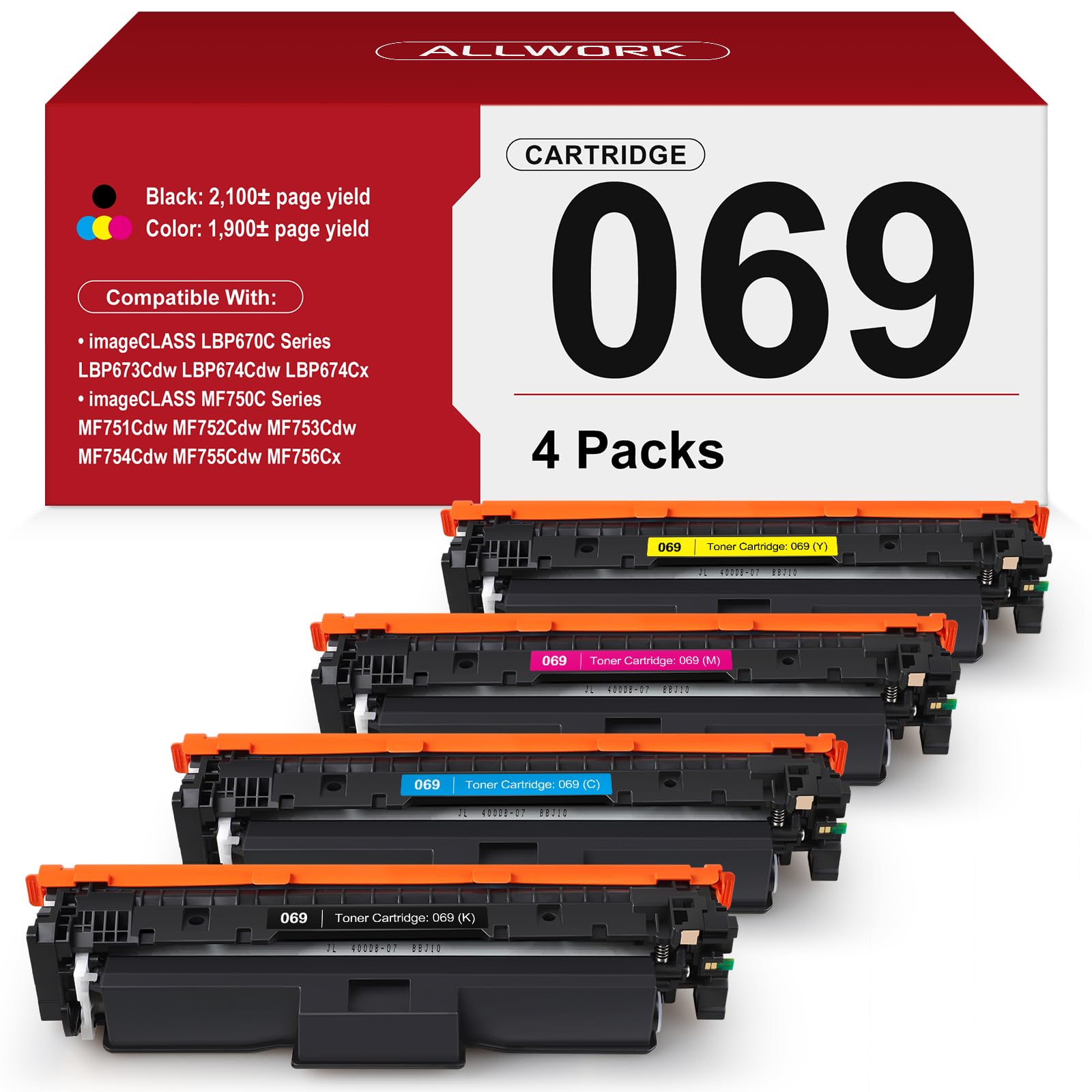 Amazon.com: 069 Toner Cartridge 4 Pack (with Chip