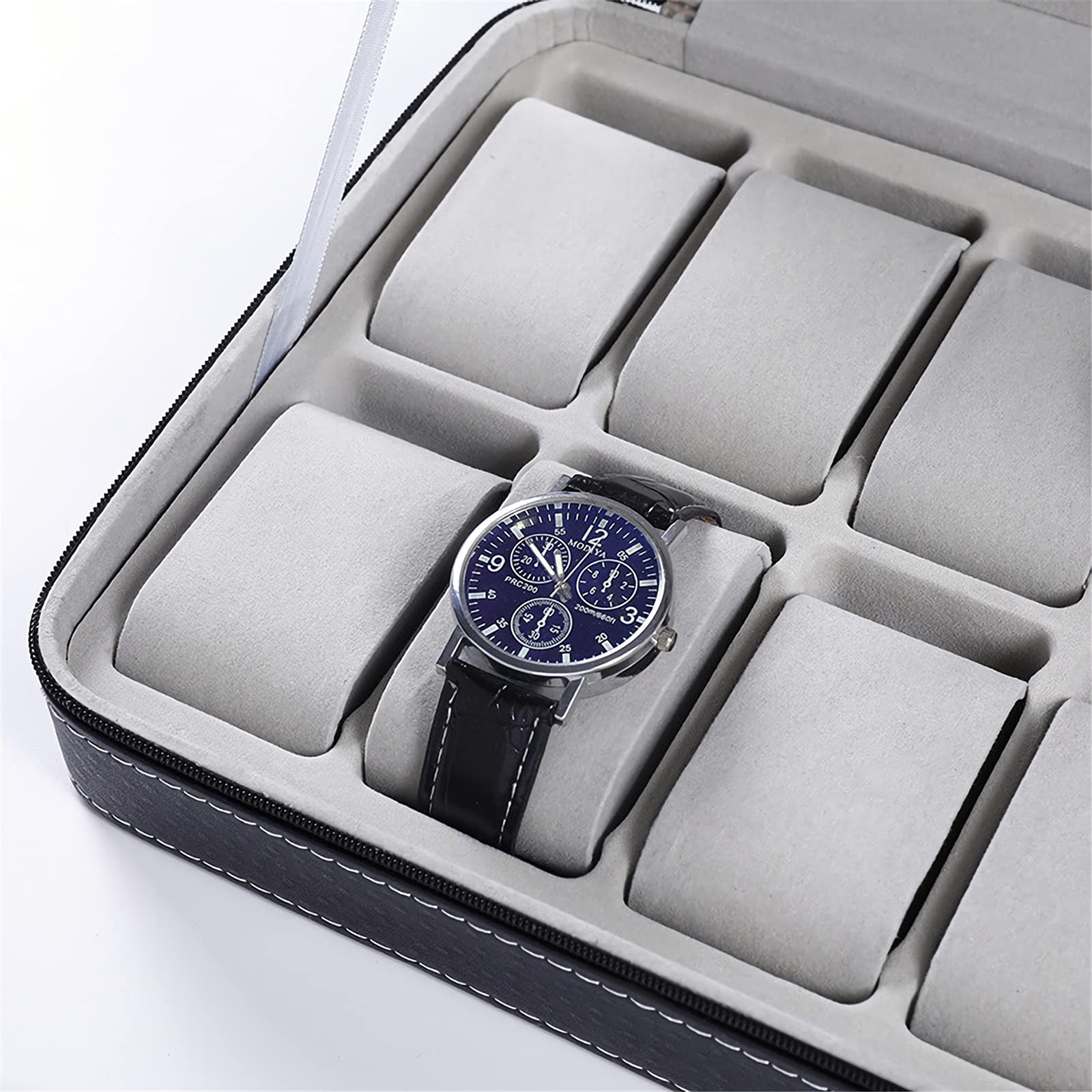 Cajas para Relojes de Piel Estuche para Joyas de Cremallera con 10 Compartimientos Caja de Almacenamiento para Relojes o Joyería Organizadore Portátil Cajas de Regalo Joyería Accesorios