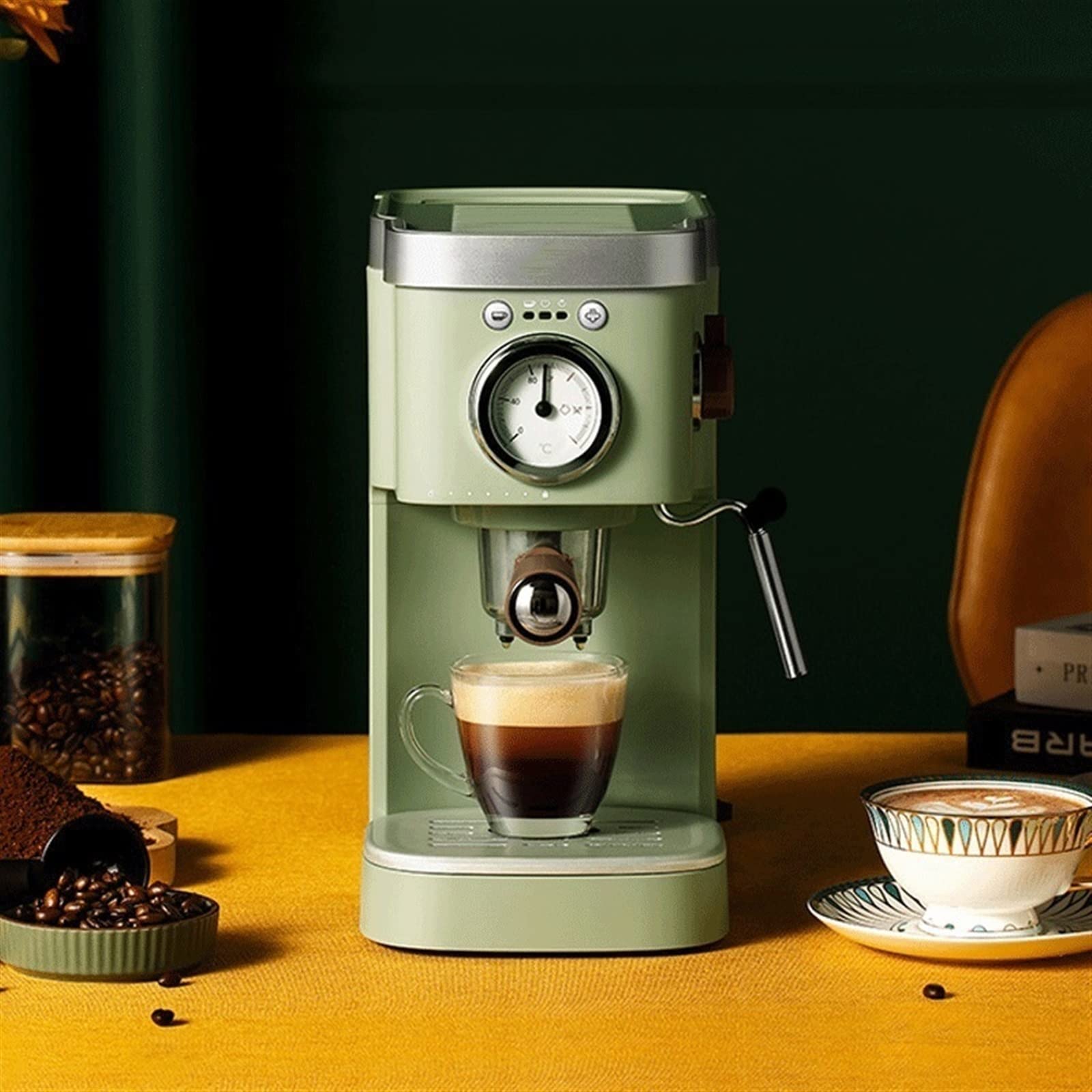 Ekspresy do kawy ekspres do kawy retro zielony spieniacz do mleka proszek kapsułka espresso do robienia napojów (UK)