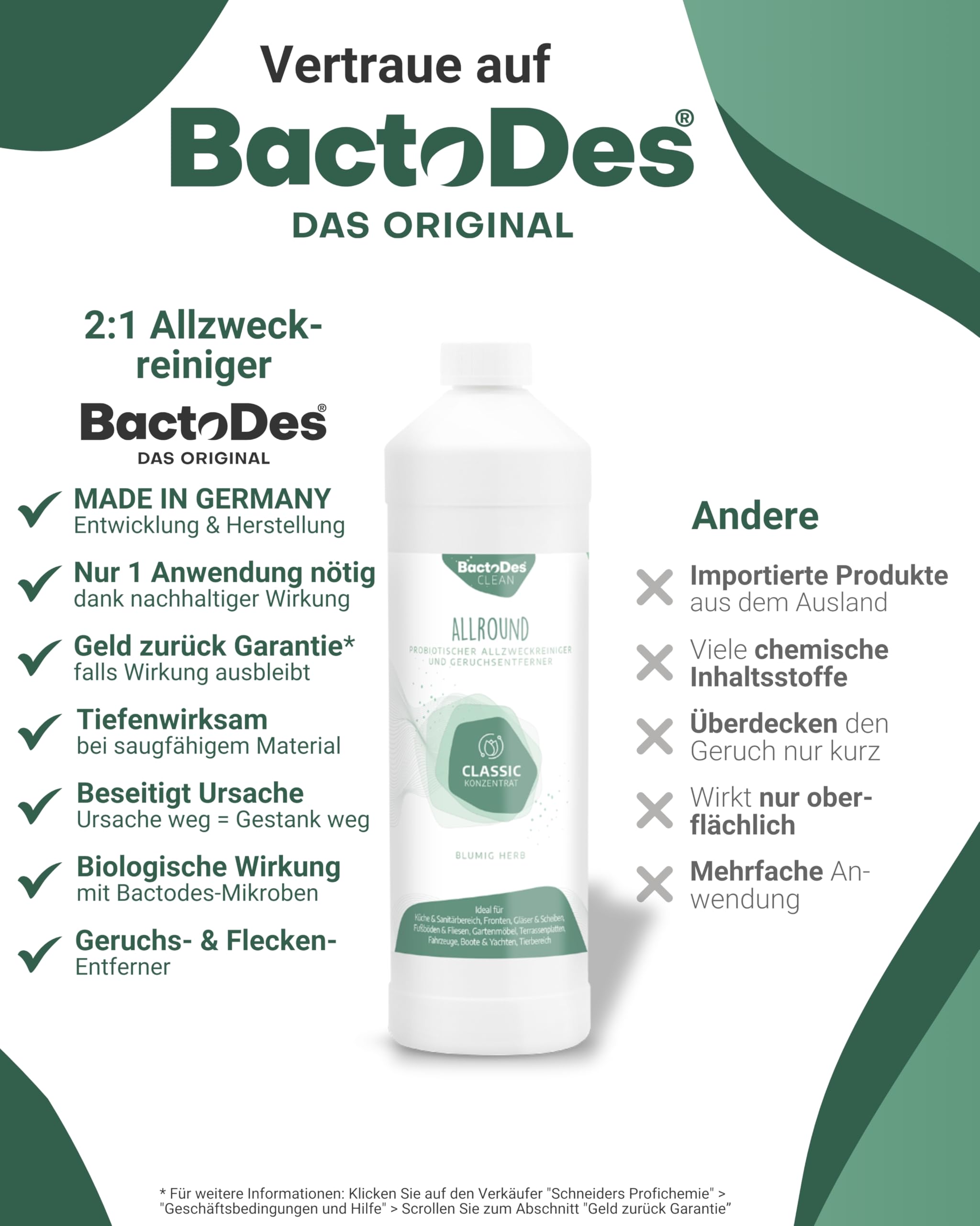BactoDes - Clean Allround CLASSIC probiotischer Allzweckreiniger 6L Konzentrat mit Sprayflasche - Spezial Enzymreiniger mit bio Mikroben-Wirkung - Effektiver Geruchsneutralisierer & Geruchsentferner