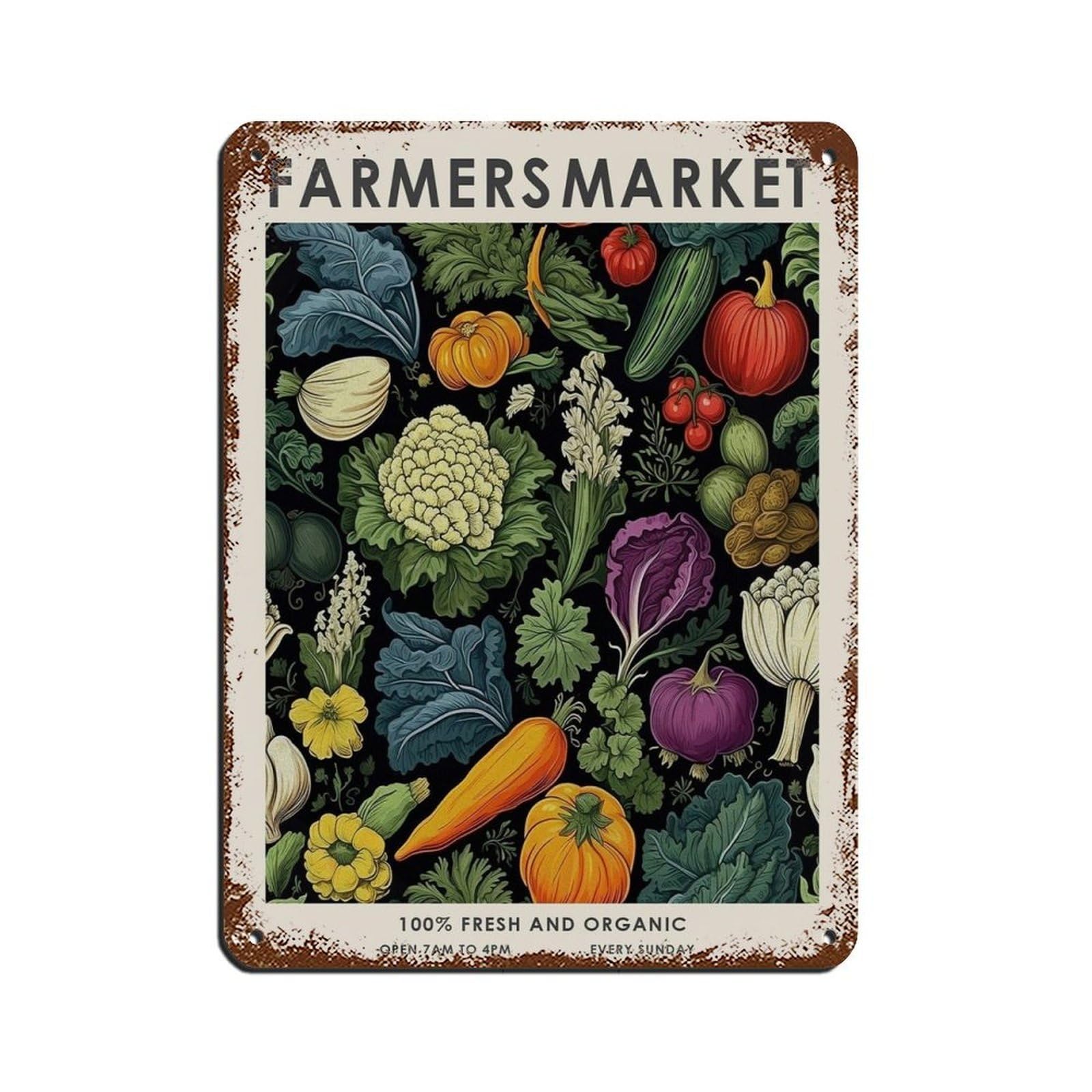 Farmers Market, Vintage Vegetable Poster Tin Sign Vintage Metal Pub Club Cafe Bar Home Wall Art Decoration Poster Retro 12x16inch(30x40cm)