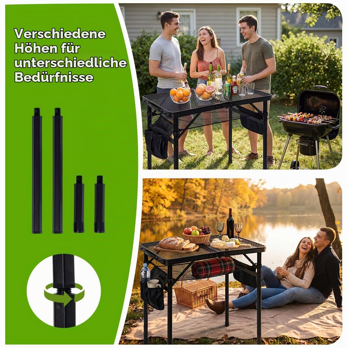 Campingtisch Klappbar Klapptisch Tragbarer Picknicktisch Leicht Beistelltisch Camping Folding Table Mesh Desktop Camping Falttisch Kleiner Grill Tisch für Camping BBQ RV Picknick