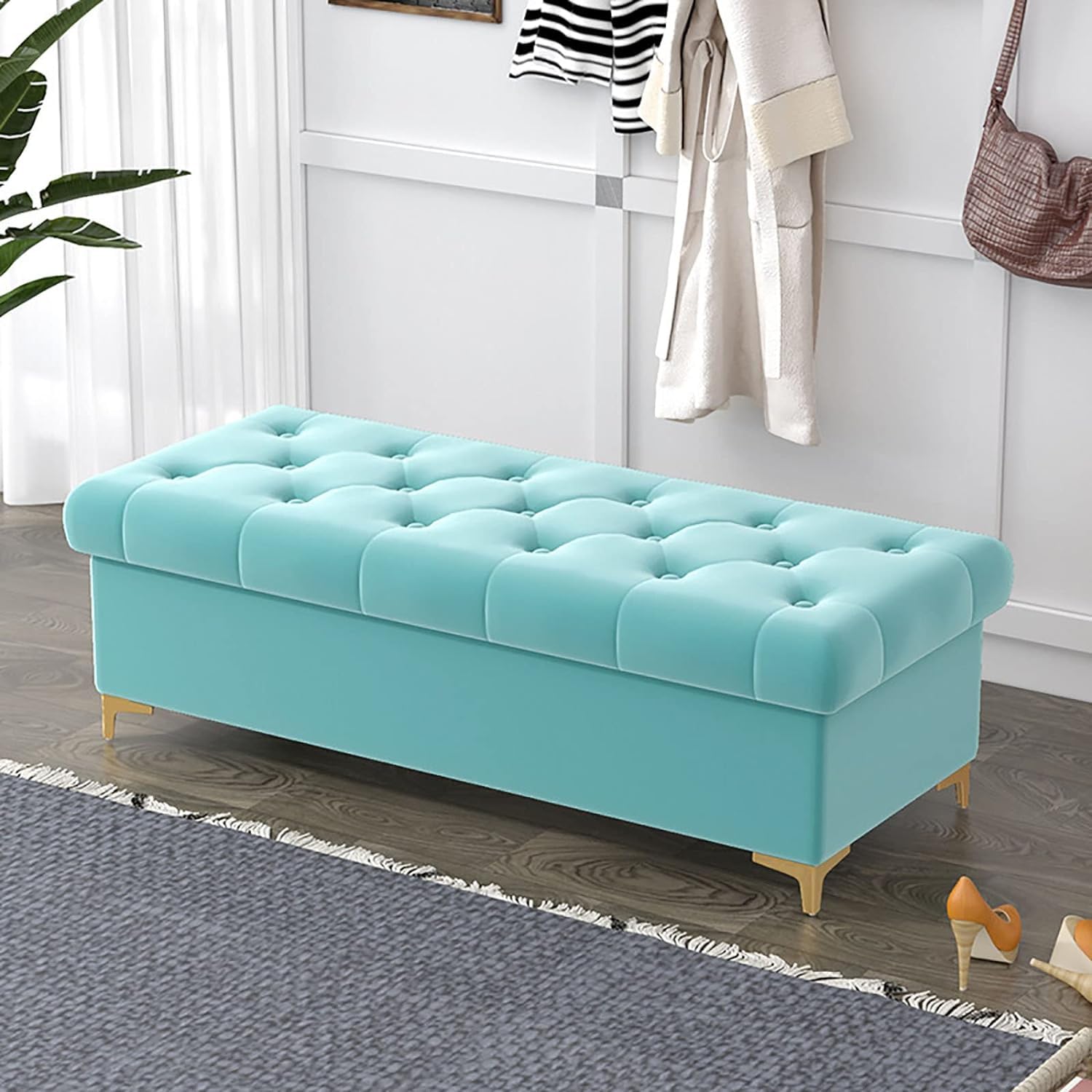 Banc de rangement pliable en velours coffre de rangement pour petits espaces