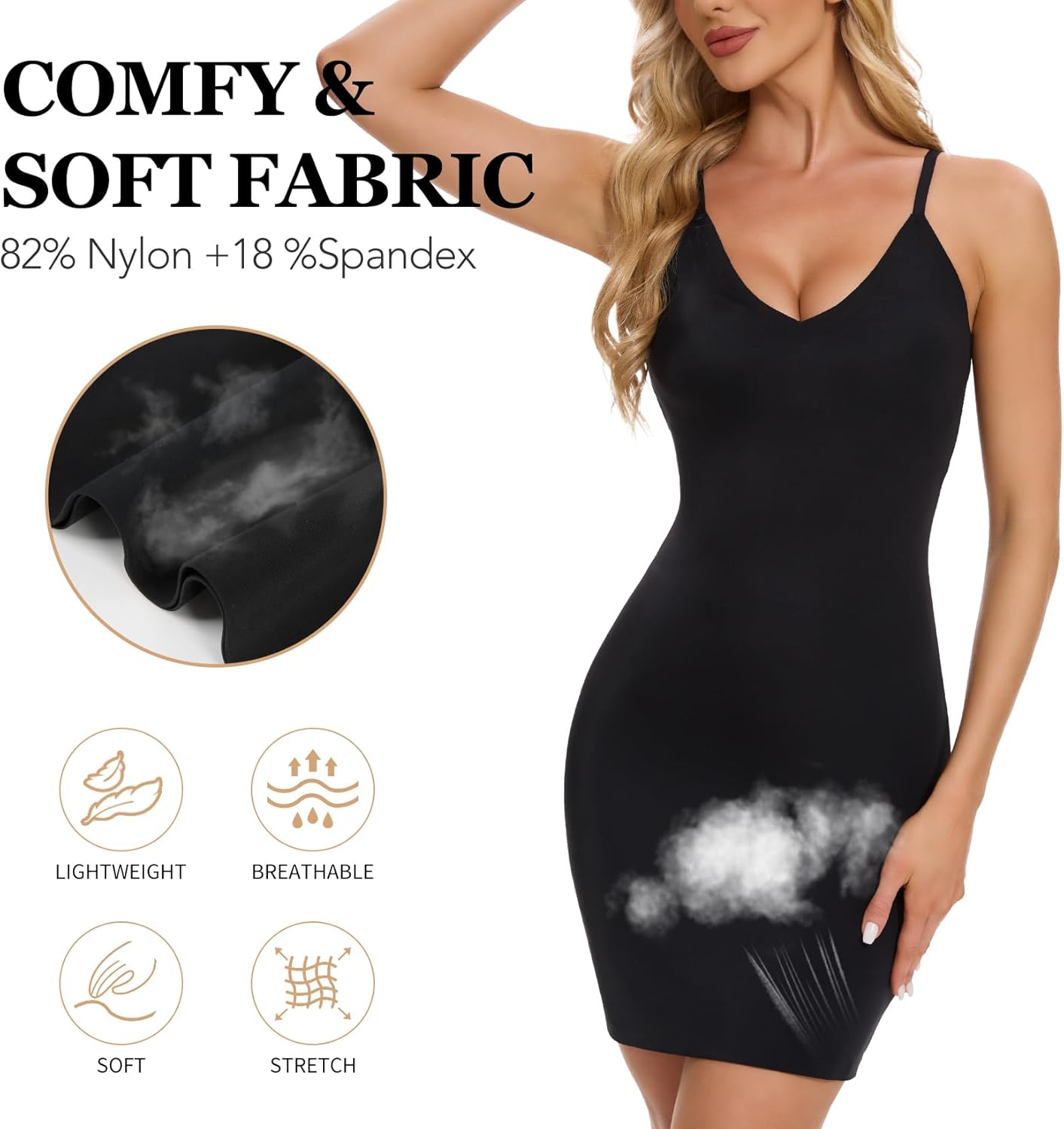 MISS MOLY Shapewear Dress Slip for Women Full Slip Tummy Control Body Shaper Seamless Cami Dress with Adjustable Strap - Image 4