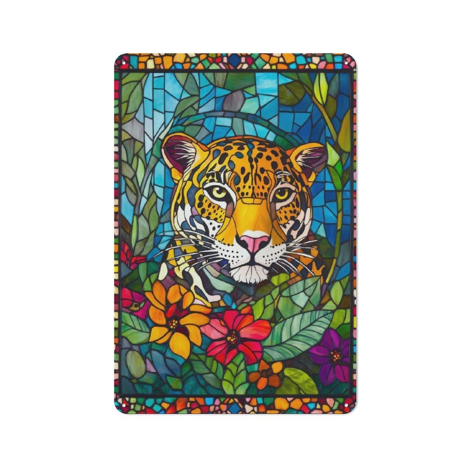 Junmoney Stained Glass Jaguar For Man Cave Or Games Room, Retro Tin Sign 30X20cm, A Christmas Gift For People Styling Man Cave And Games Room
