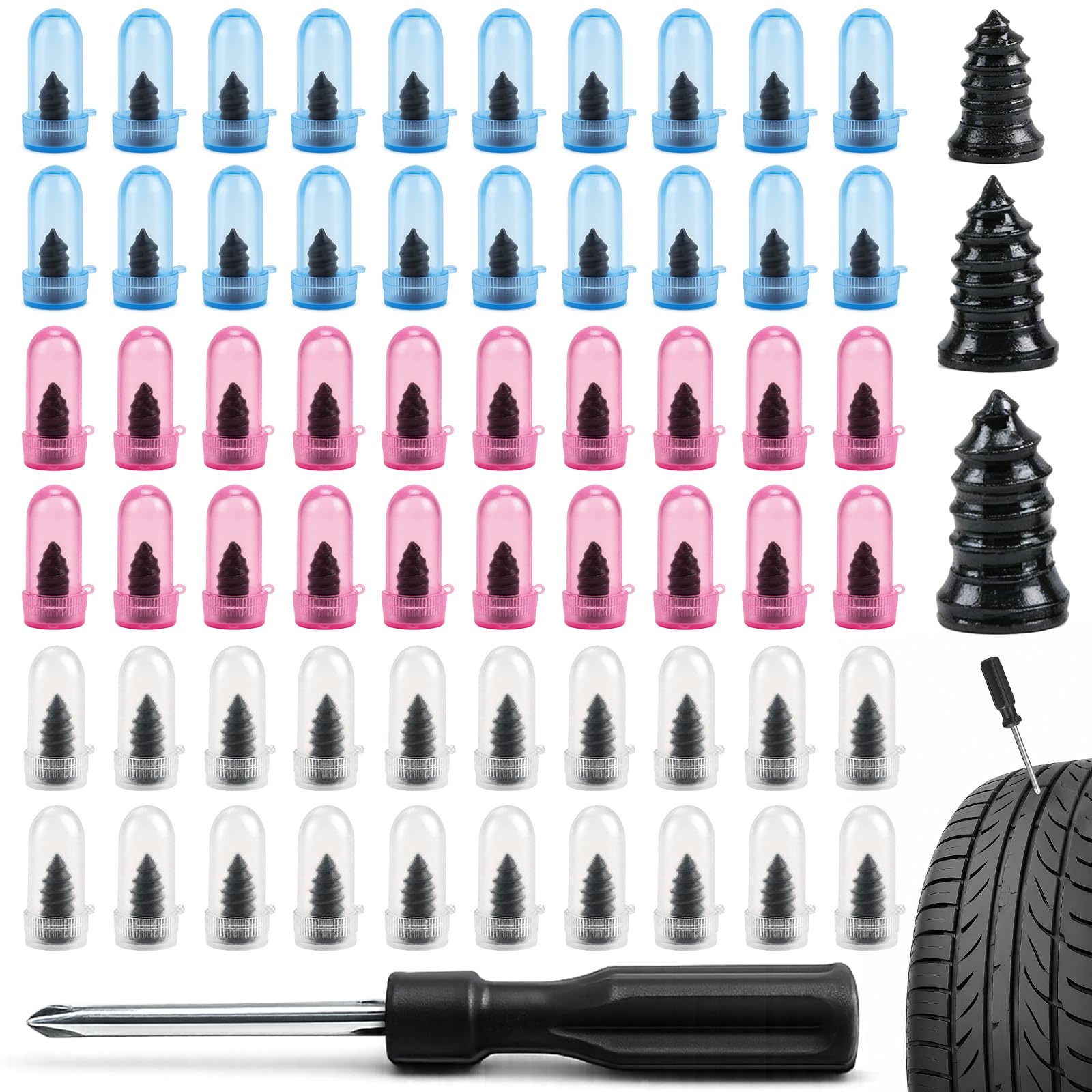 Photo 1 of 60 PCS Tire Repair Rubber with 1 Screwdriver, Quick Tire Repair Screws