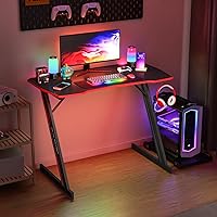 Vista 17 de PayLessHere Mesa de juego de 39 pulgadas Azul Escritorio para computadora en forma de Z con marco de acero, gancho para auriculares, pies