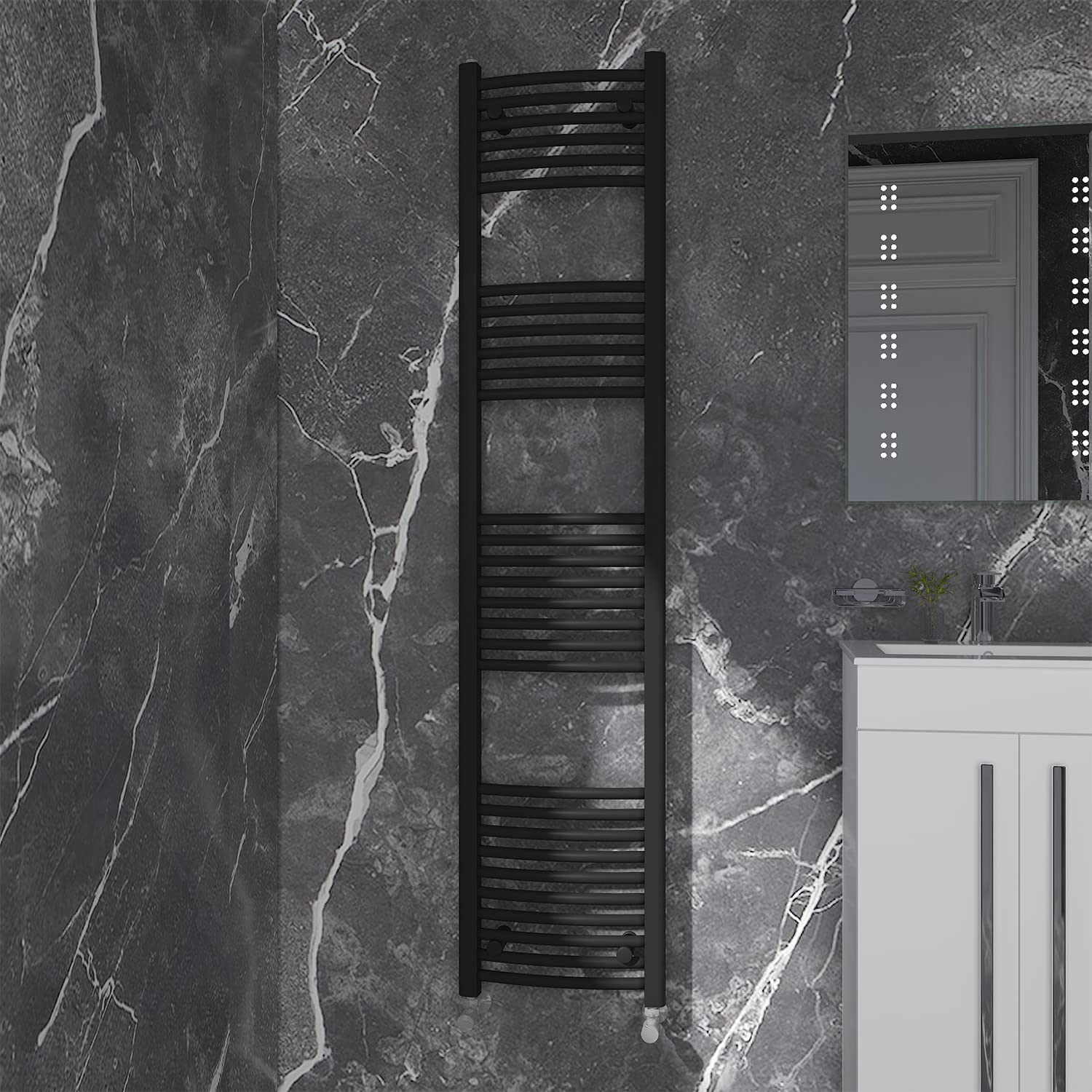 NRG Black Curved Central Heating Towel Rail Bathroom Heated Rad Radiators Ladder Warmer - 1800×400mm