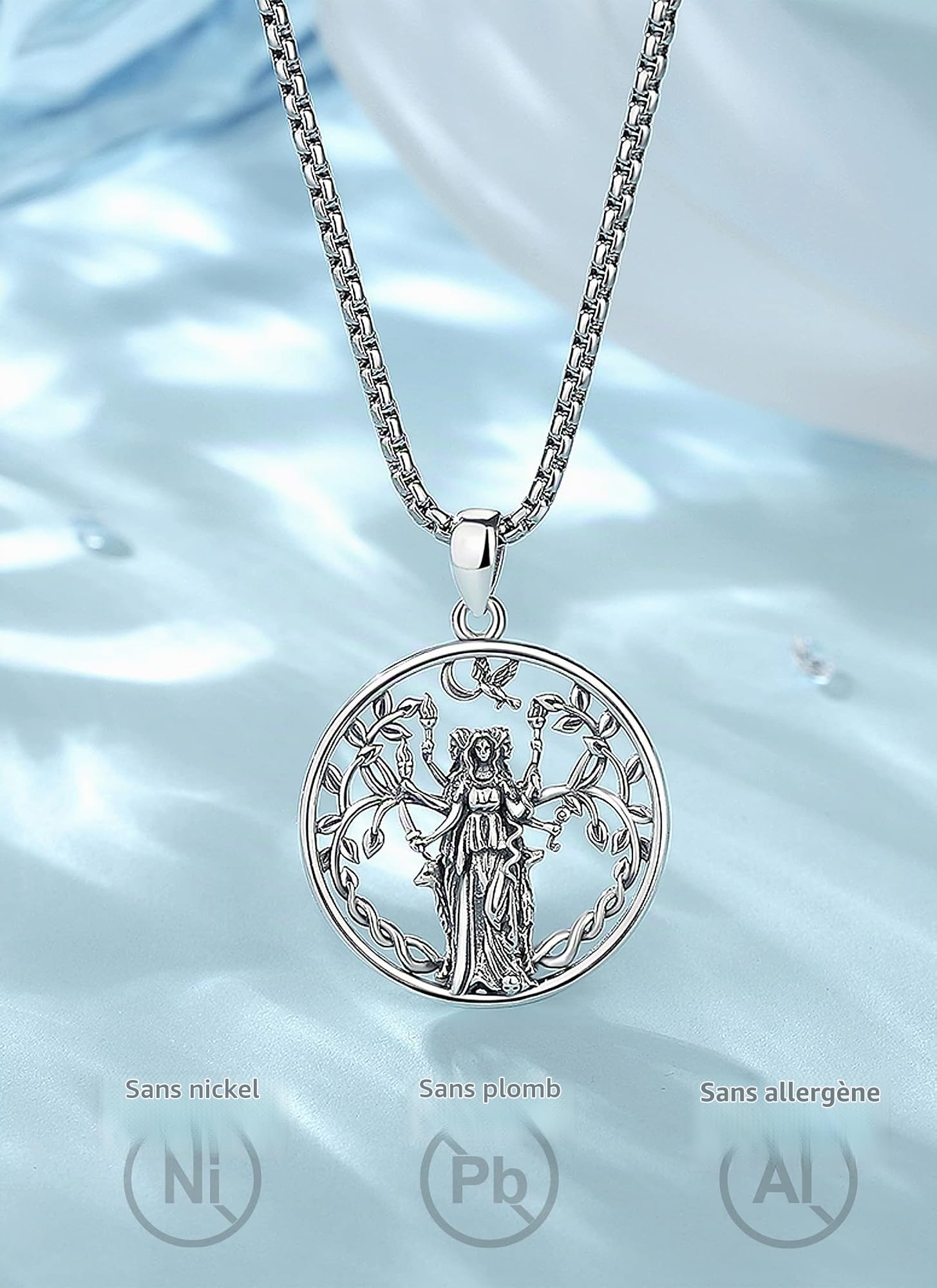 CELESTIA Collier Sorciere Femme Pendentif Protection Deesse de la Lune Hecate Argent 925 Bijoux Sorcellerie Wicca Cadeau Spirituel Femme