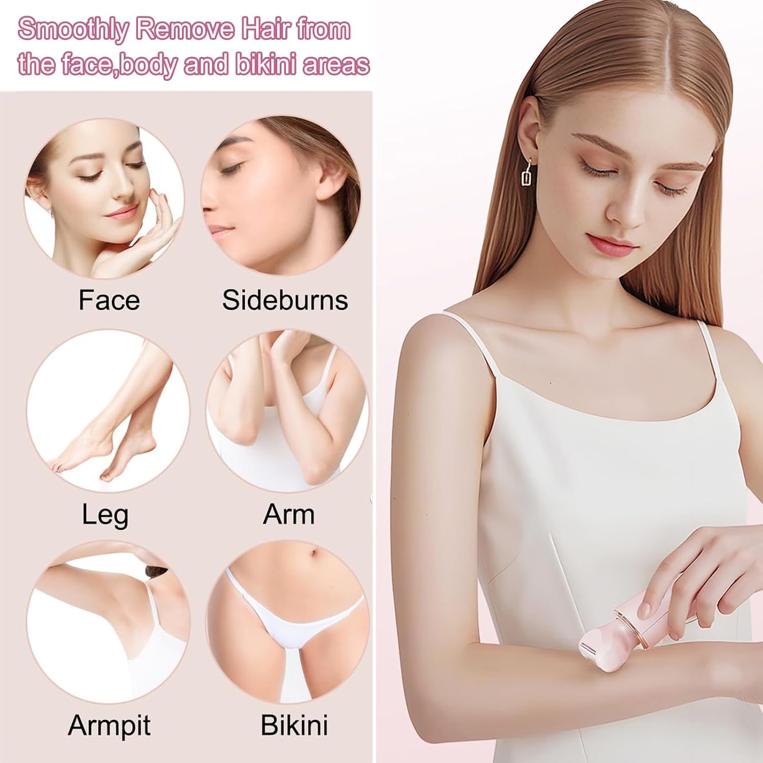 2 in 1 Bikini Trimmer for Women, IPX7 Waterproof Wet/Dry Use Women Electric Shaver, Rechargeable Cordless Electric Razors for Pubic Hair Bikini Legs Arm Underarm Face