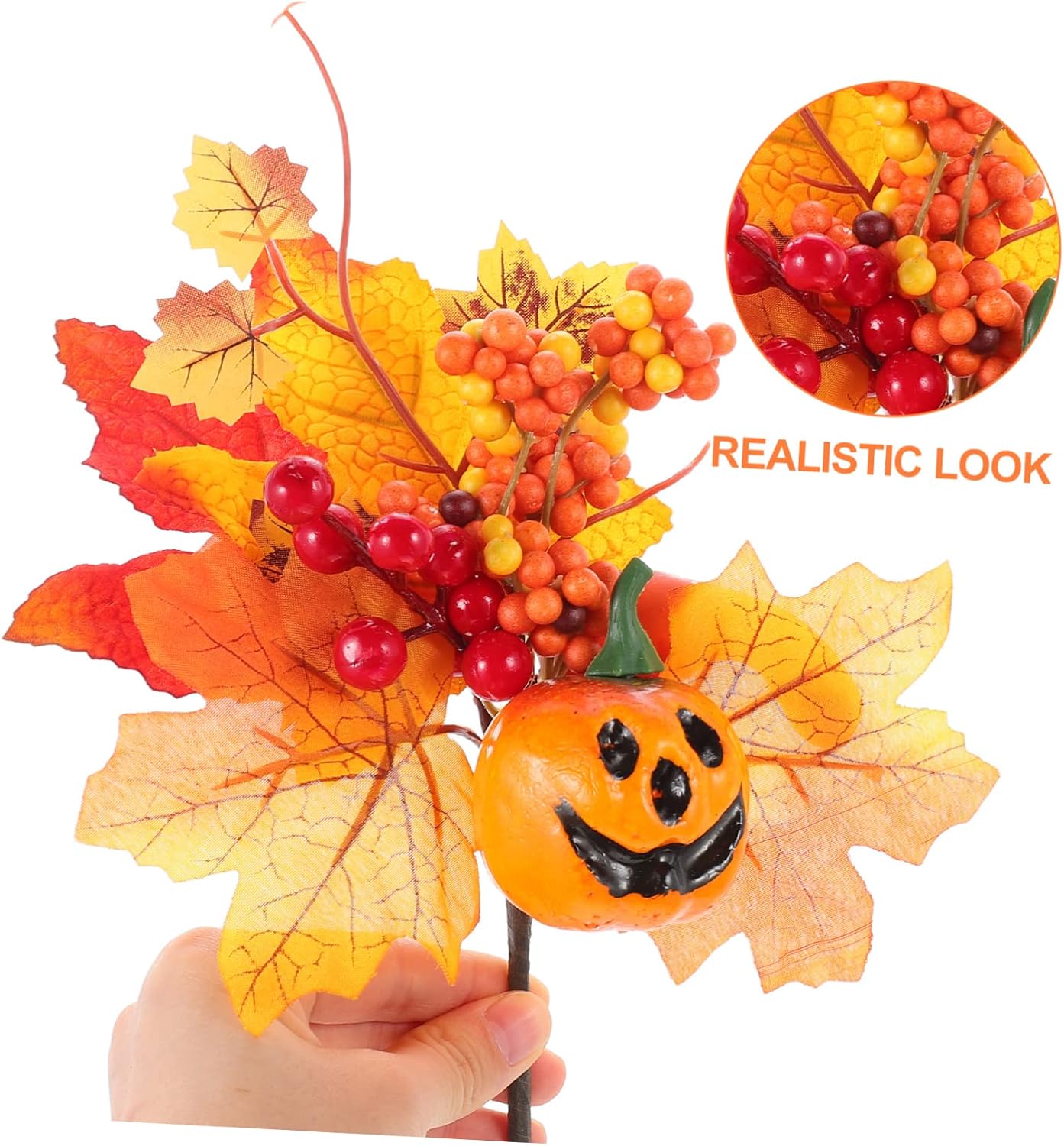 MAGICLULU 3pcs Artificial Pumpkin Branch Maple Leaf Picks Fall Picks for Thanksgiving Vase Filler Rustic Home Decor Lifelike Autumn Floral Arrangement Reusable Seasonal Decoration