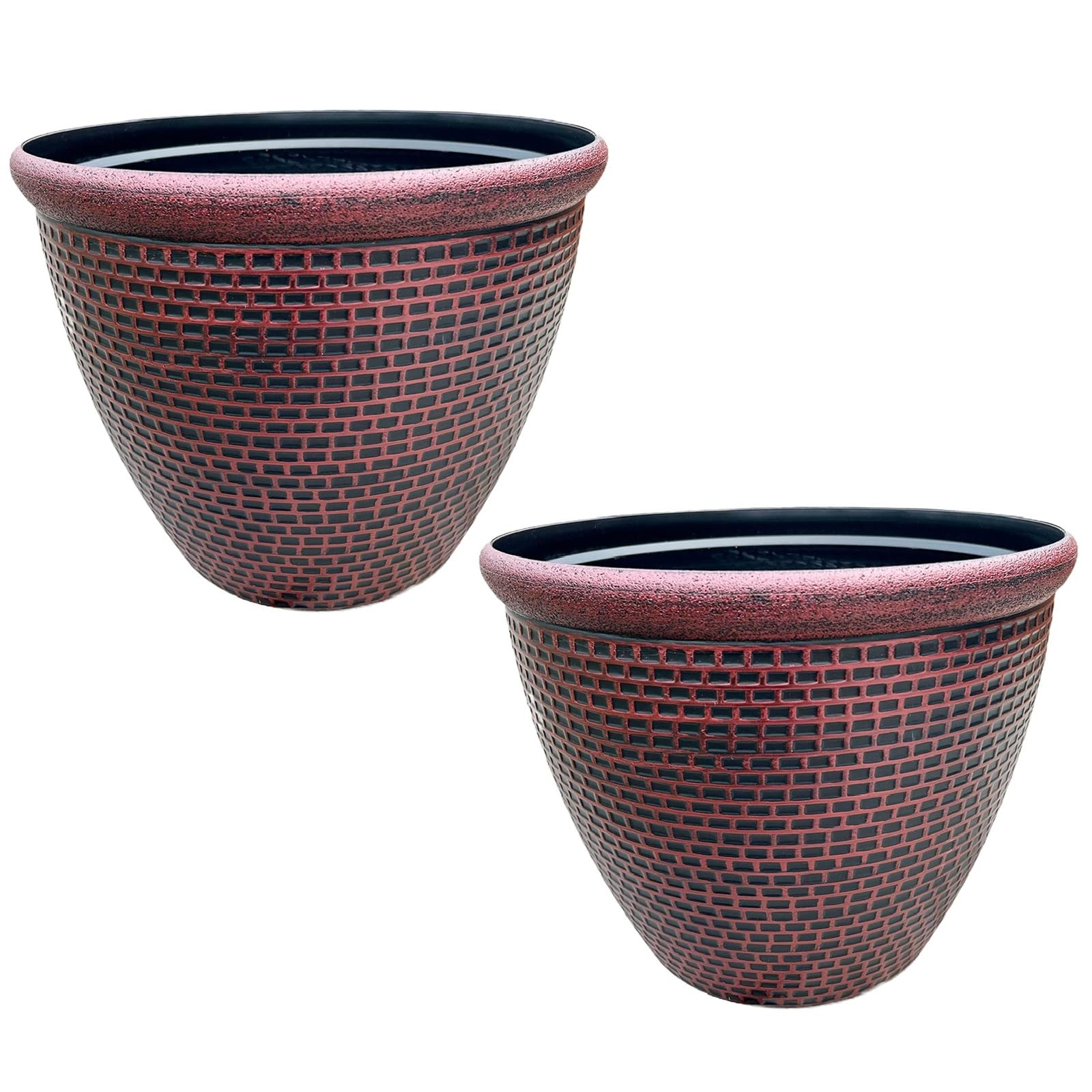 Gr8 Garden Red Large 36Cm Plastic Round Cromarty Plant Pot Flower Planter Water Grow Tub Garden Patio Indoor Outdoor Decor (, Pack Of 2)