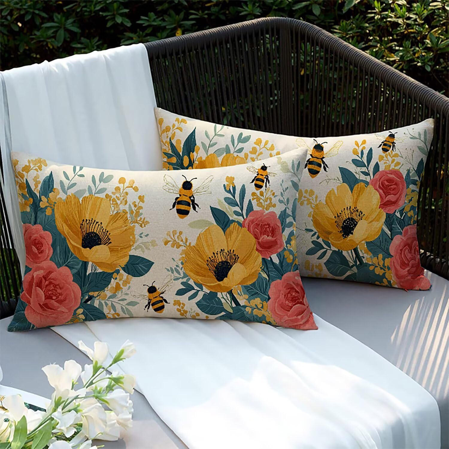 Coussins canapé lin 70x50 cm imperméables taie d'oreiller extérieure double face