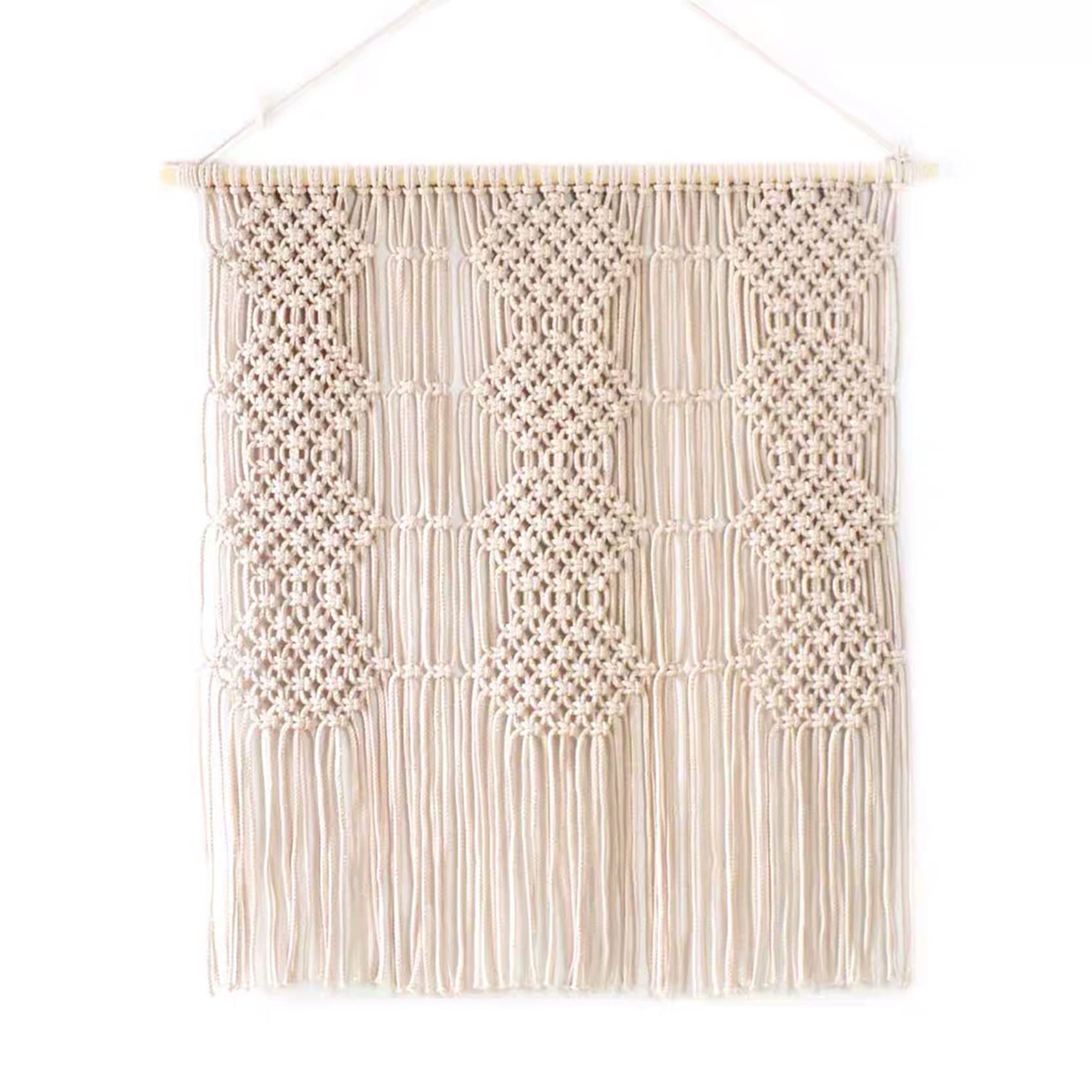 Macramé Colgante de Pared decoración Boho, Hecho a Mano macramé decoración de Pared Cuerda de algodón Tejido macramé Tapiz patrón geométrico decoración de habitación Boho,Beige-100x120cm