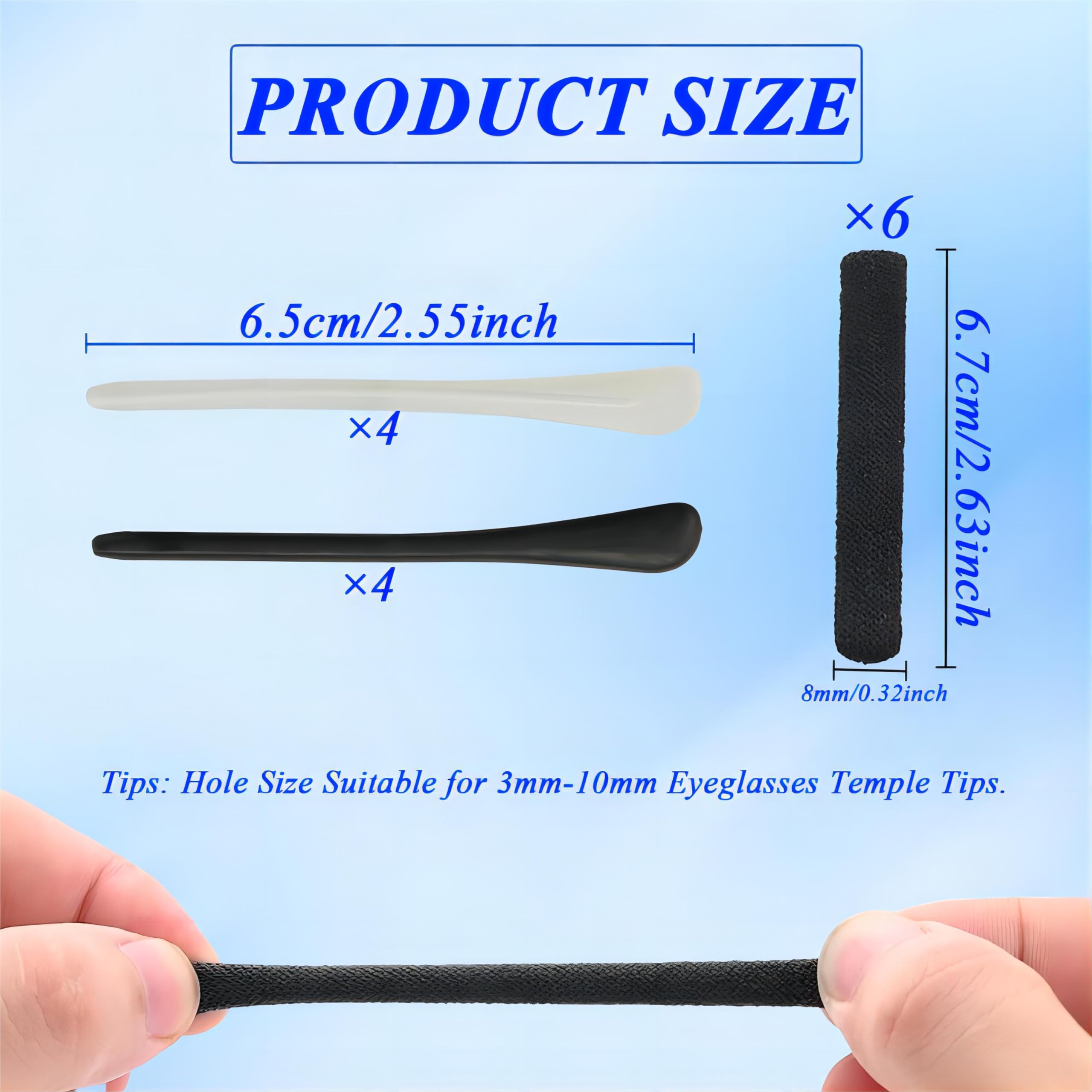 4 Paia Di Copritempie Per Occhiali In Silicone E Maglieria - Ricambi Per Gambe Sottili, Nero/Grigio - Foto 12