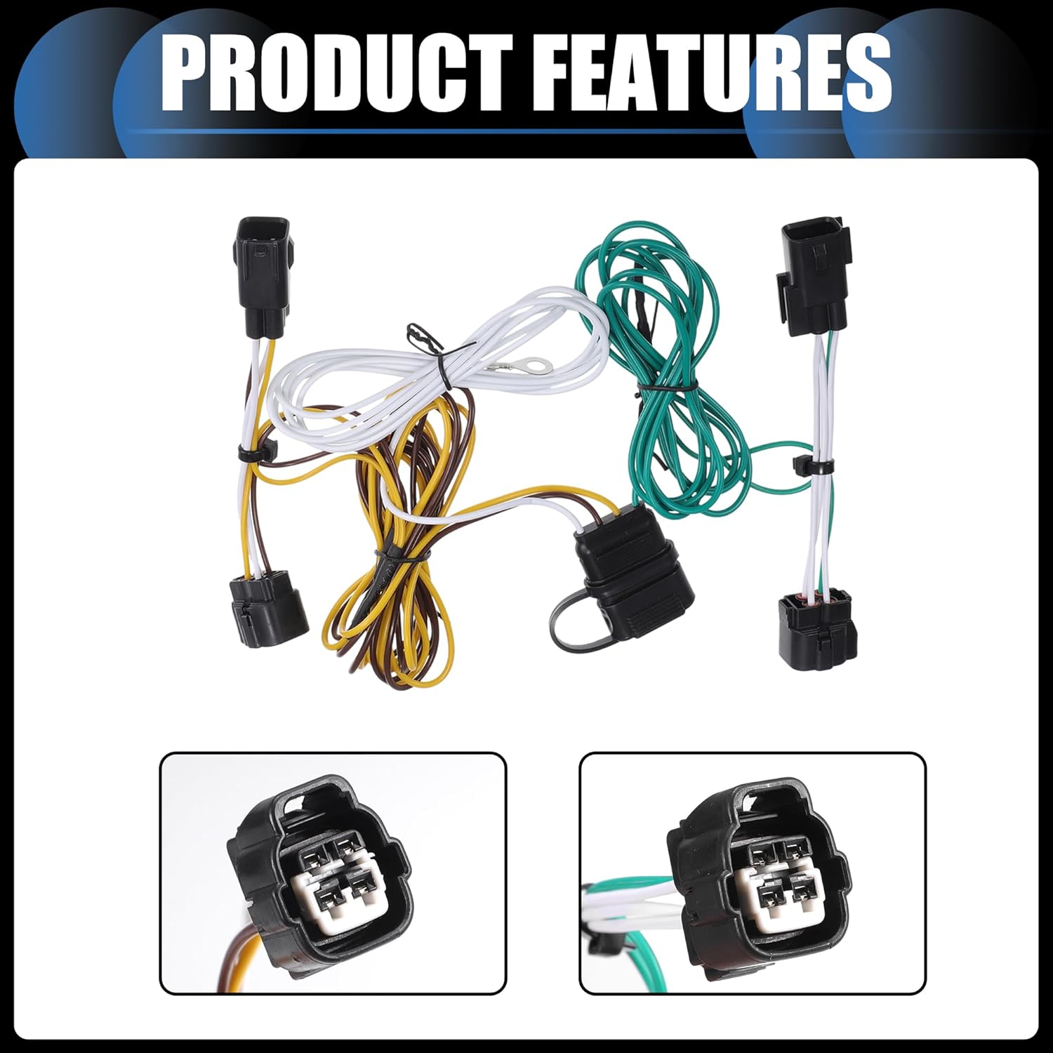 55363 Replacement 4 Pin Trailer Wiring Harness Vehicle end, Plug & Play, for Jeep Wrangler TJ 1998-2006 Black, 1 Set