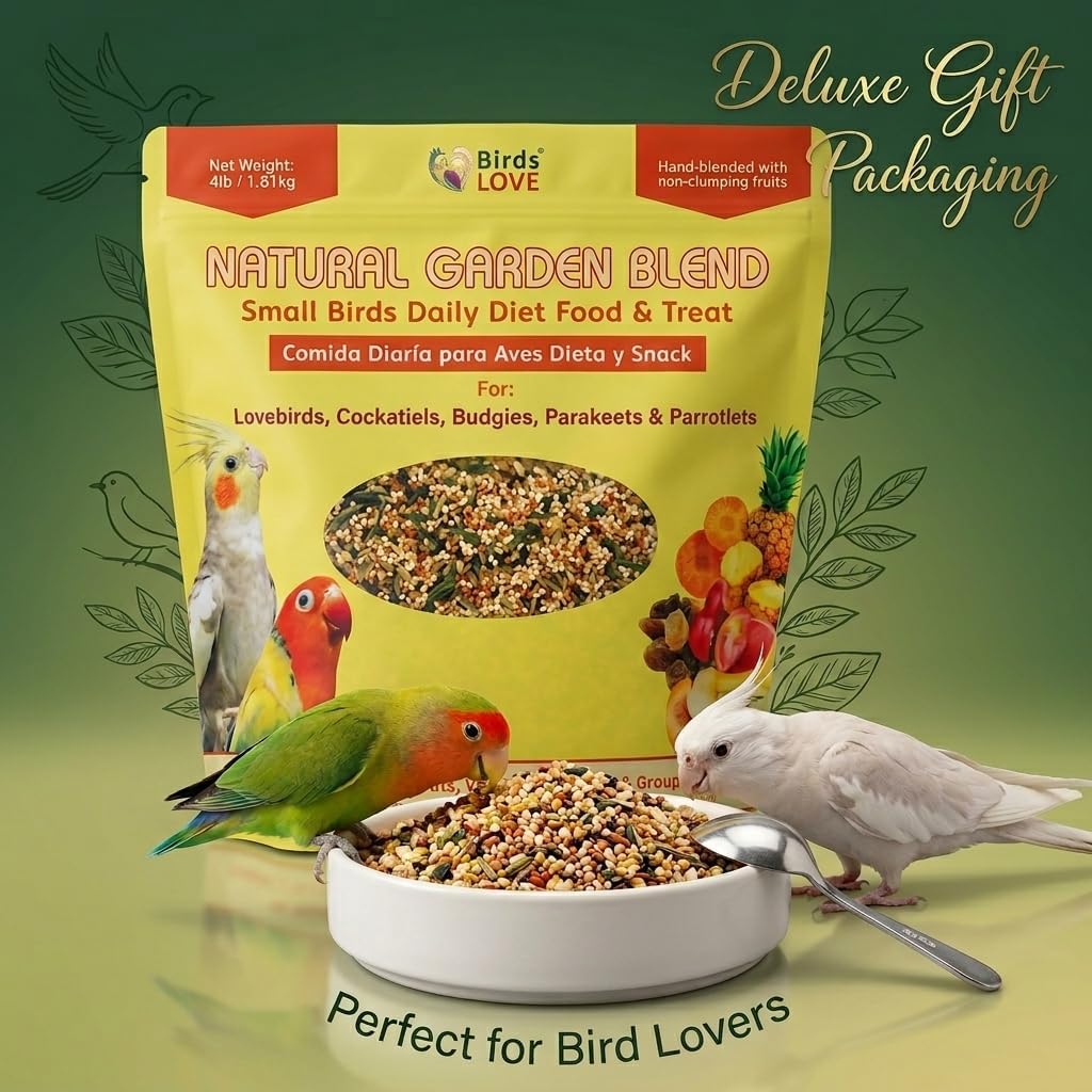 Birds LOVE All Natural Garden Blend Bird Food for Small Birds - Lovebirds, Cockatiels, Parakeets and Parrotlets 4lb