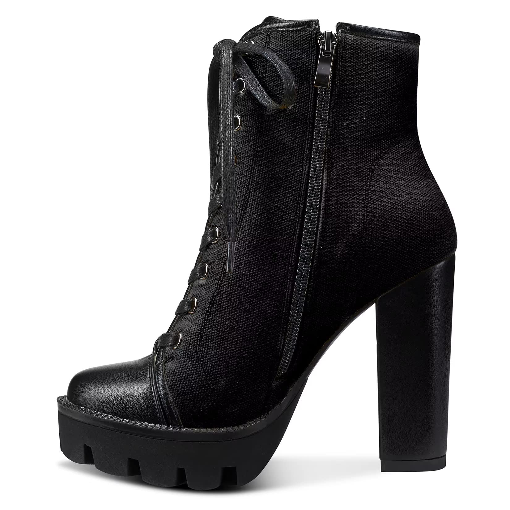 NobleOnly Mujer Alto High Heel Plataforma Redonda Punta Botines Cremallera Cordones Montar Botas Clásico Fiesta Oficina 13 CM Heels