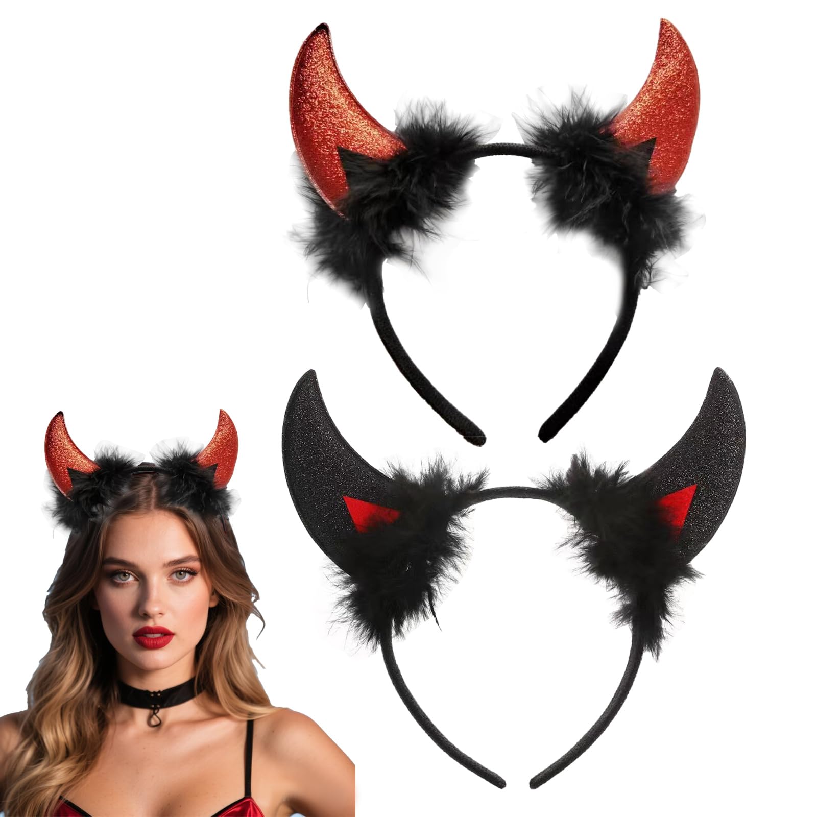 Serre-tête corne de diable pour Halloween - Accessoire de costume pour Halloween, cosplay, fête, accessoires pour cheveux (noir
