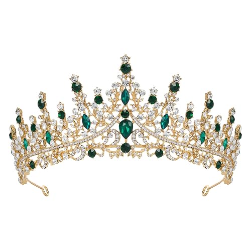 SWEETV Crystal Wedding Tiara for Women, Royal Queen Crown Headband, Rhinestone Princess Hair Accessories for Prom Birthday - 2.Green