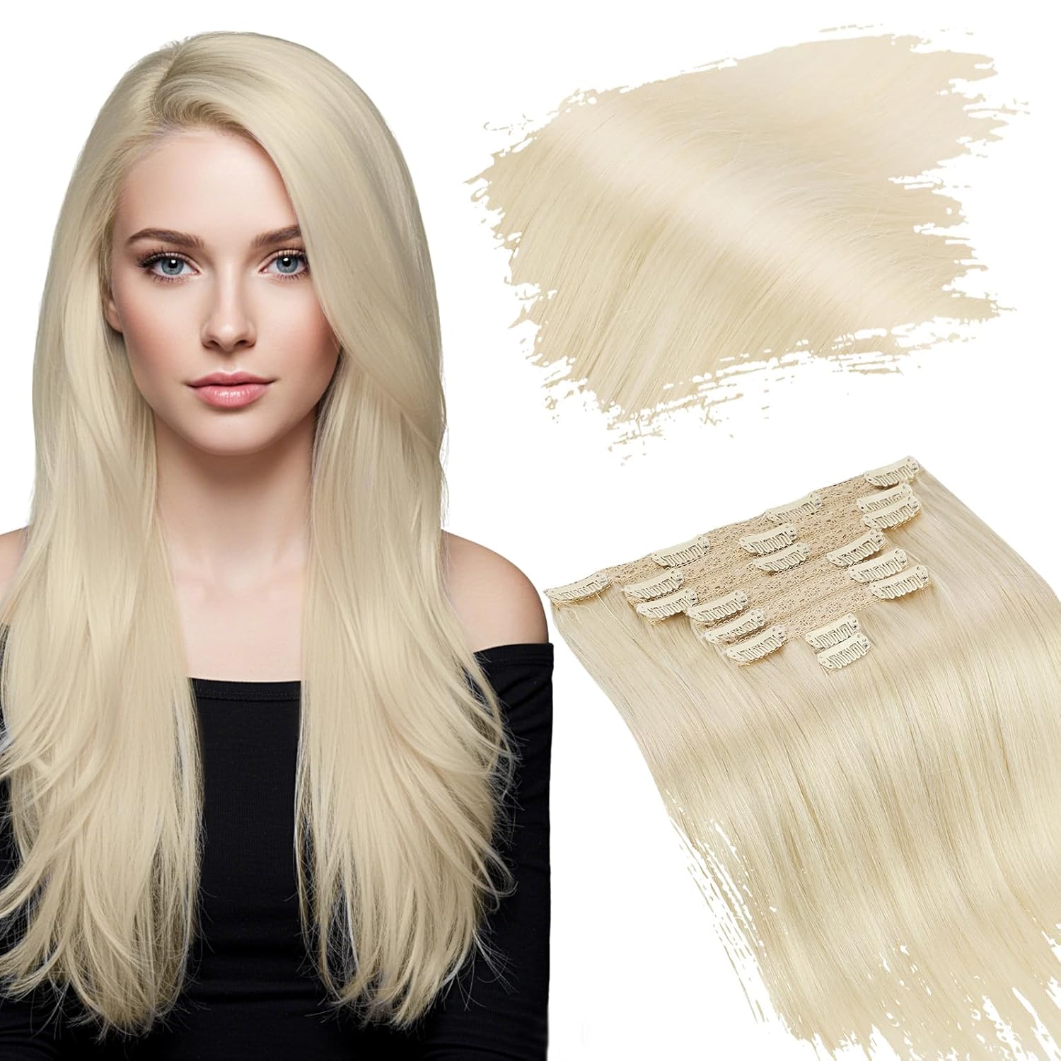 Ugeat Human Hair Clip in Extensions Blonde Clip in Hair Extensions Real Human Hair Platinum Blonde Clip in Hair Extensions for Women Blonde Hair Extensions 14 Inch 120g(105g Hair + 15g Clips)