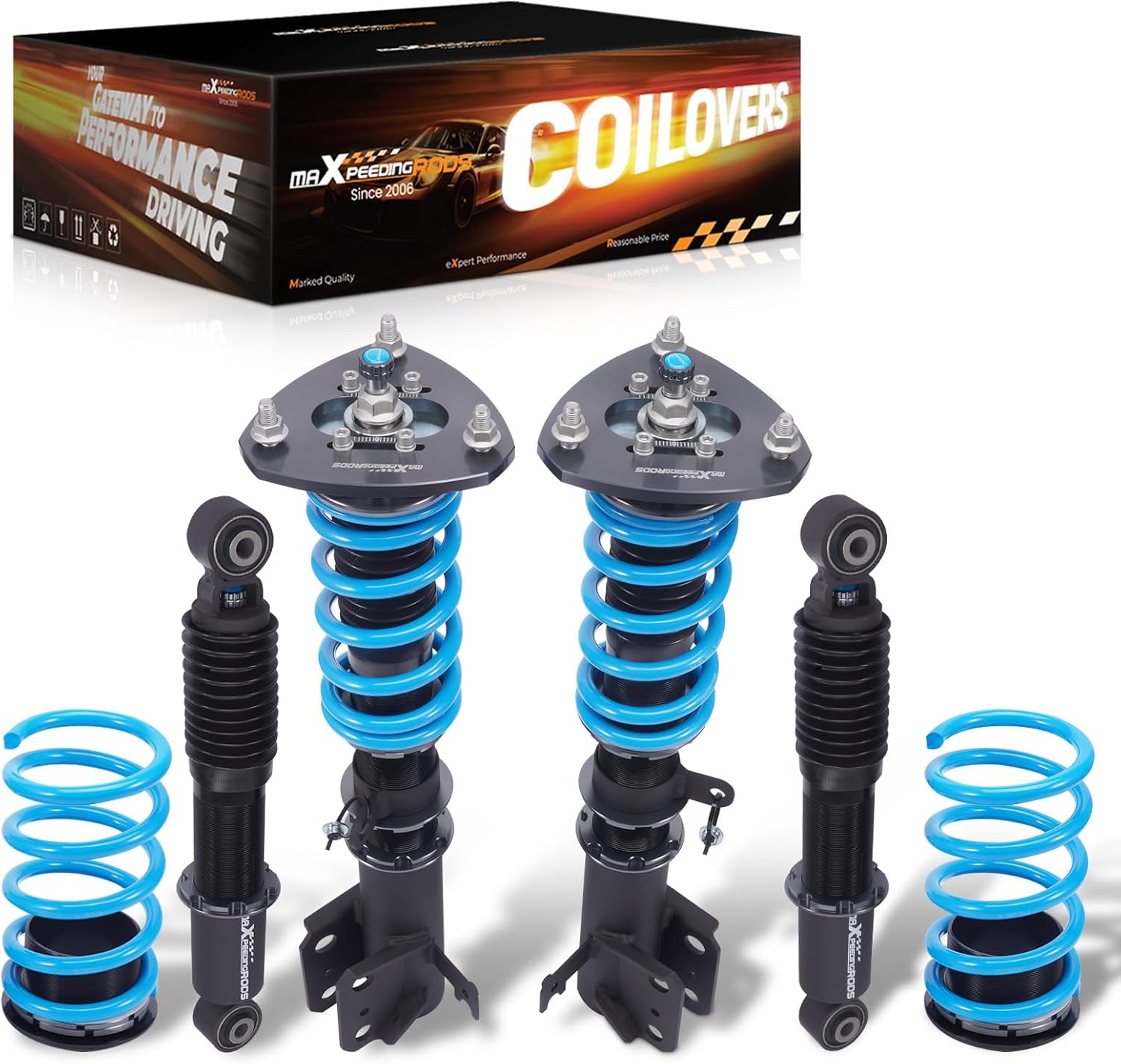 maXpeedingrods Coilover for Honda Pilot 2003-2008, 24 Levels Damper Adjustable Coilovers Suspension Kit Strut, Height Adjustable T6 Upgraded Lowering Kits Blue