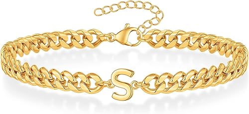 Pulsera con inicial para hombre, cadena de eslabones cubanos de oro y plata, ajustable, joyería para hombre, regalos únicos para hombres, marido,