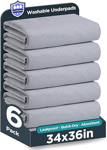 Miniatura 24 de Almohadillas de cama lavables de 36 x 72 pulgadas, paquete de 2, color gris, almohadillas impermeables para incontinencia, protectores contra orina