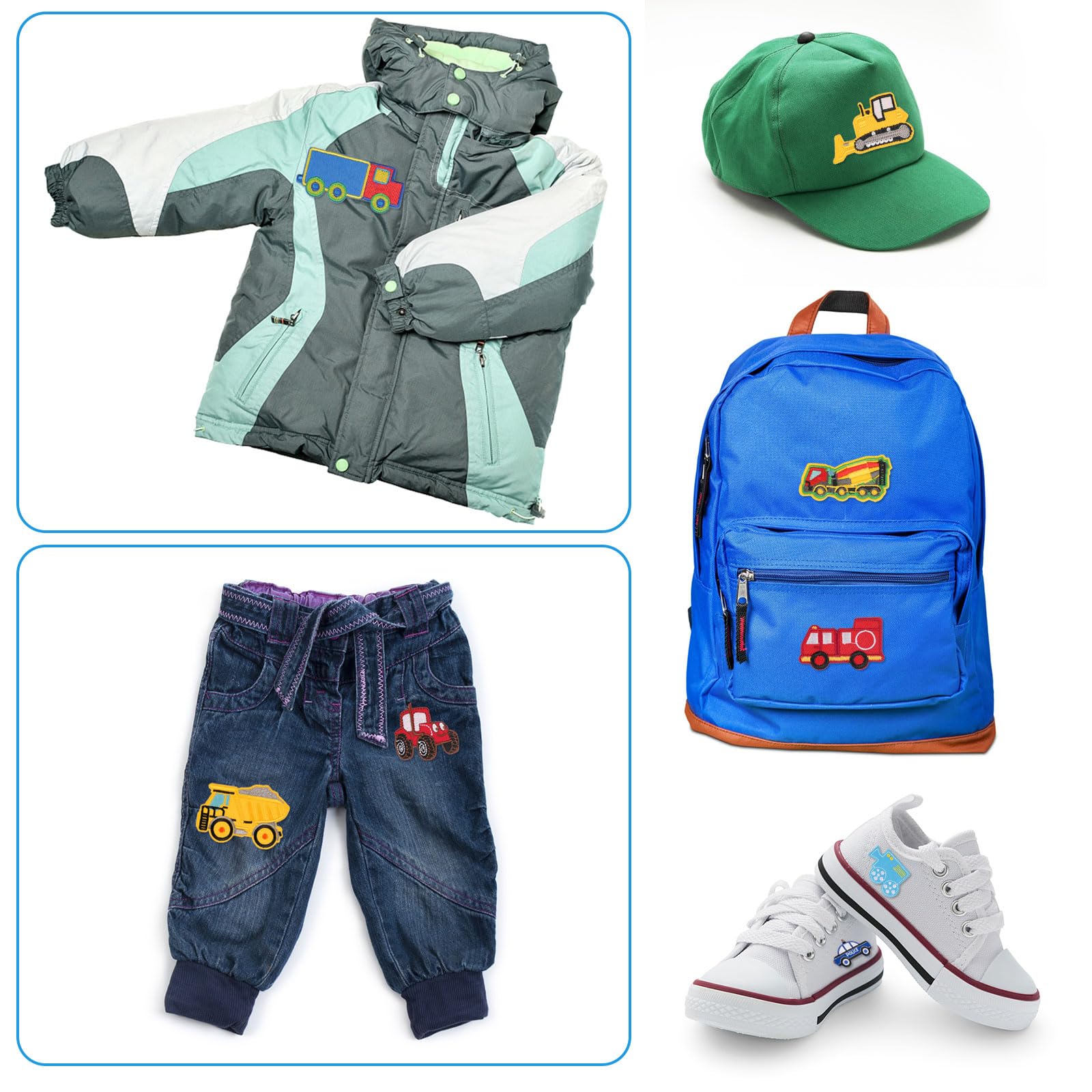 16 Toppe Termoadesive Bambini - Kit Veicoli Costruzione Per Vestiti, Magliette, Jeans - Decorazioni Personalizzate - Foto 2