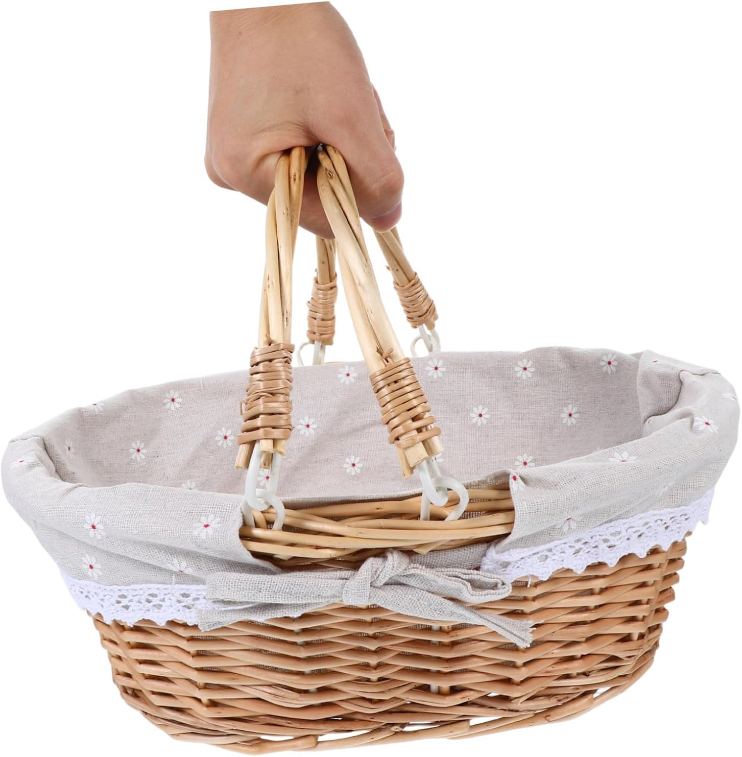 Toyvian Wicker Basket with Handle Hand Picnic Hamper for Fruit Flowers and Home Storage Lightweight Portable Design for Picnics and Gatherings Beige Color