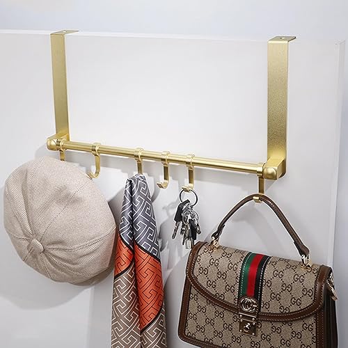 Miniatura 2 de BOF - Gancho para colgar sobre la puerta de aluminio espacial, resistente con 6 ganchos móviles para ropa, toallas, abrigos, bolsas, perchero,