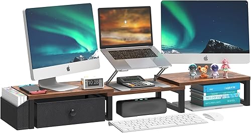 Miniatura 1 de LANDVOI Soporte de monitor doble resistente, con capacidad para 2 pantallas de hasta 27 pulgadas, elevador de monitor de longitud y ángulo