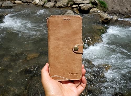 Miniatura 4 de Yogurt Funda compatible con iPhone 15 Pro Max, funda de piel auténtica para iPhone 15 Pro Max, 6.7 pulgadas, hecha a mano, color marrón