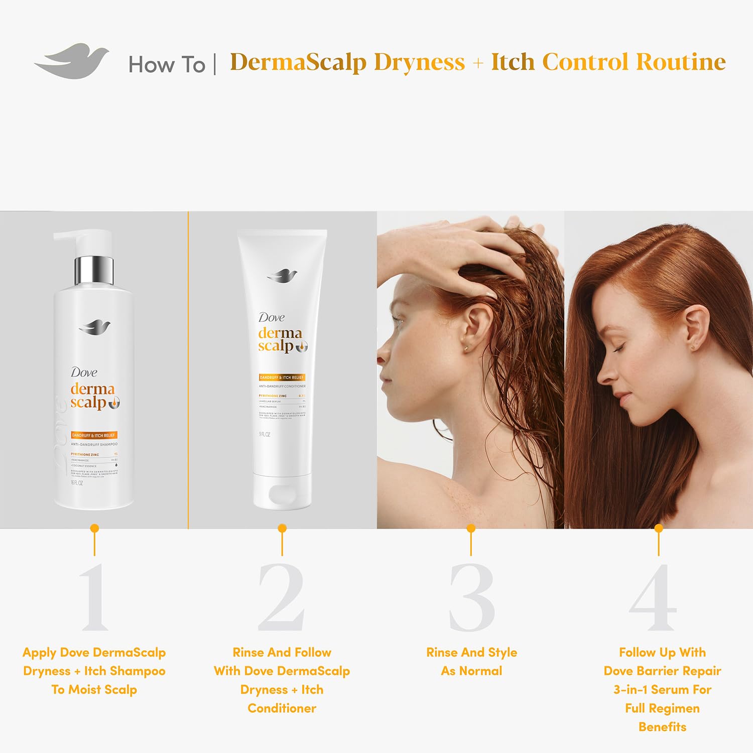 Dove Derma Scalp Anti-Dandruff Shampoo and Conditioner – Dandruff & Itch Relief Treatment with 1% Pyrithione Zinc, Niacinamide