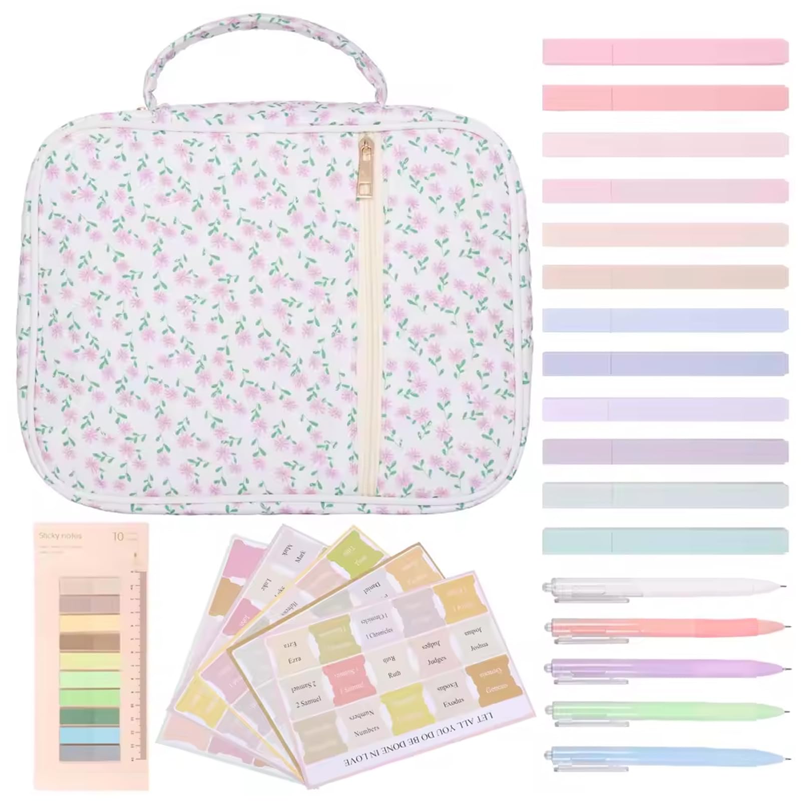 Rachlicy Bible Case for Women Large Capacity Bible Kit with Tabs Pens Sticky Notes Highlighters Bibles Study Kit with Handle, Style 4