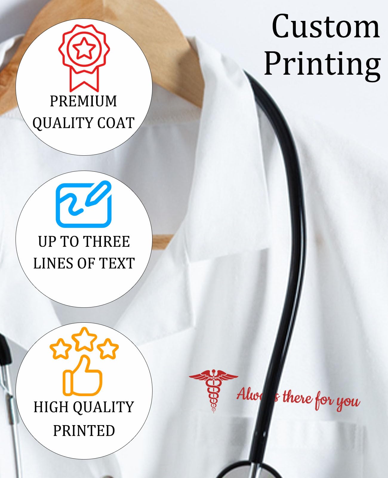 Personalized Lab Coat for Men Women Custom Medical Laboratory Coat with Specialty ICON & Name, Unisex Long Sleeve, Professional and Stylish, White-M