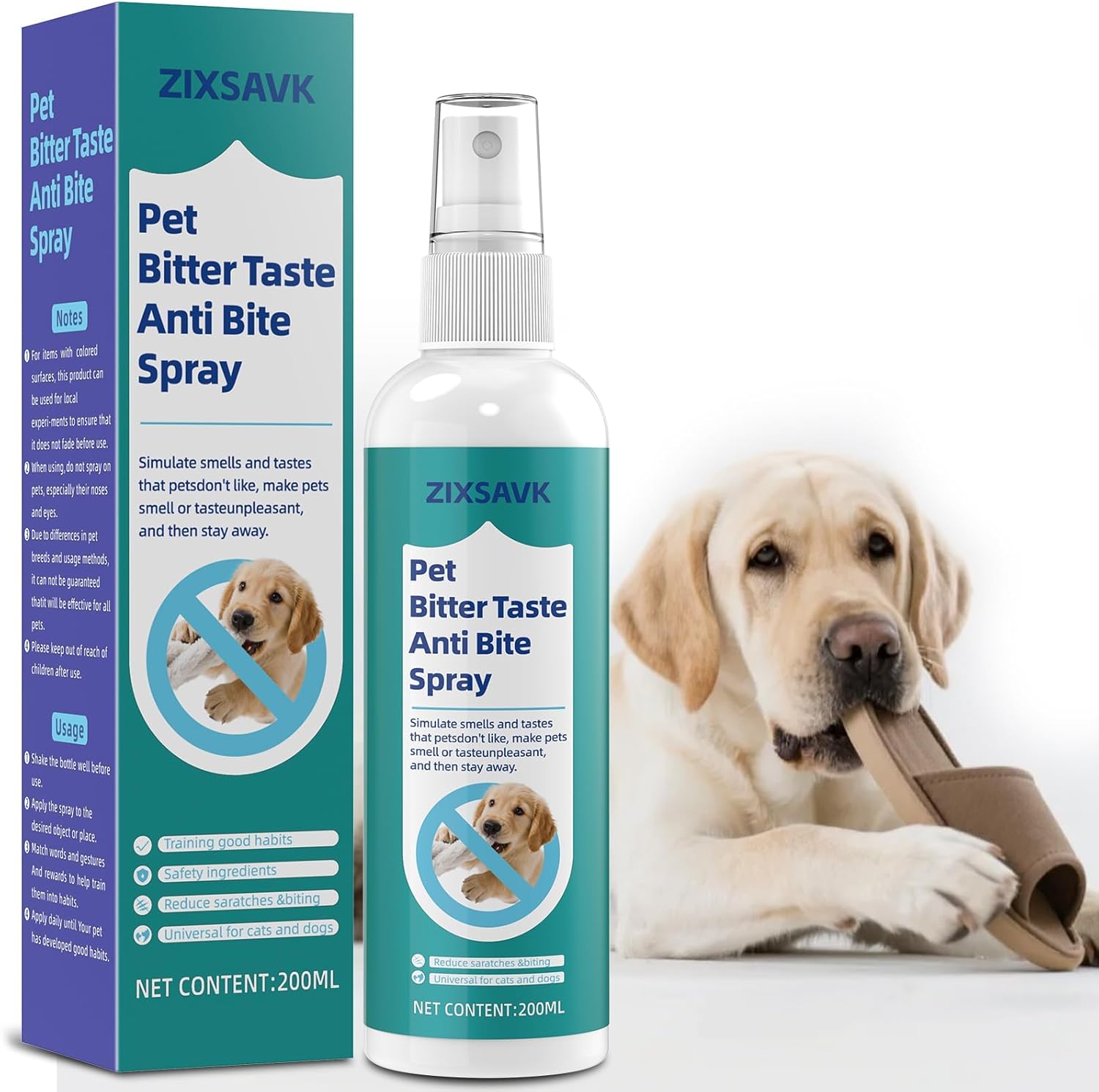Zixsavk Bitter Apple Spray for Dogs - Safe Non-Toxic No Chew Deterrent, Stops Chewing Licking Biting - 200ml Training Aid