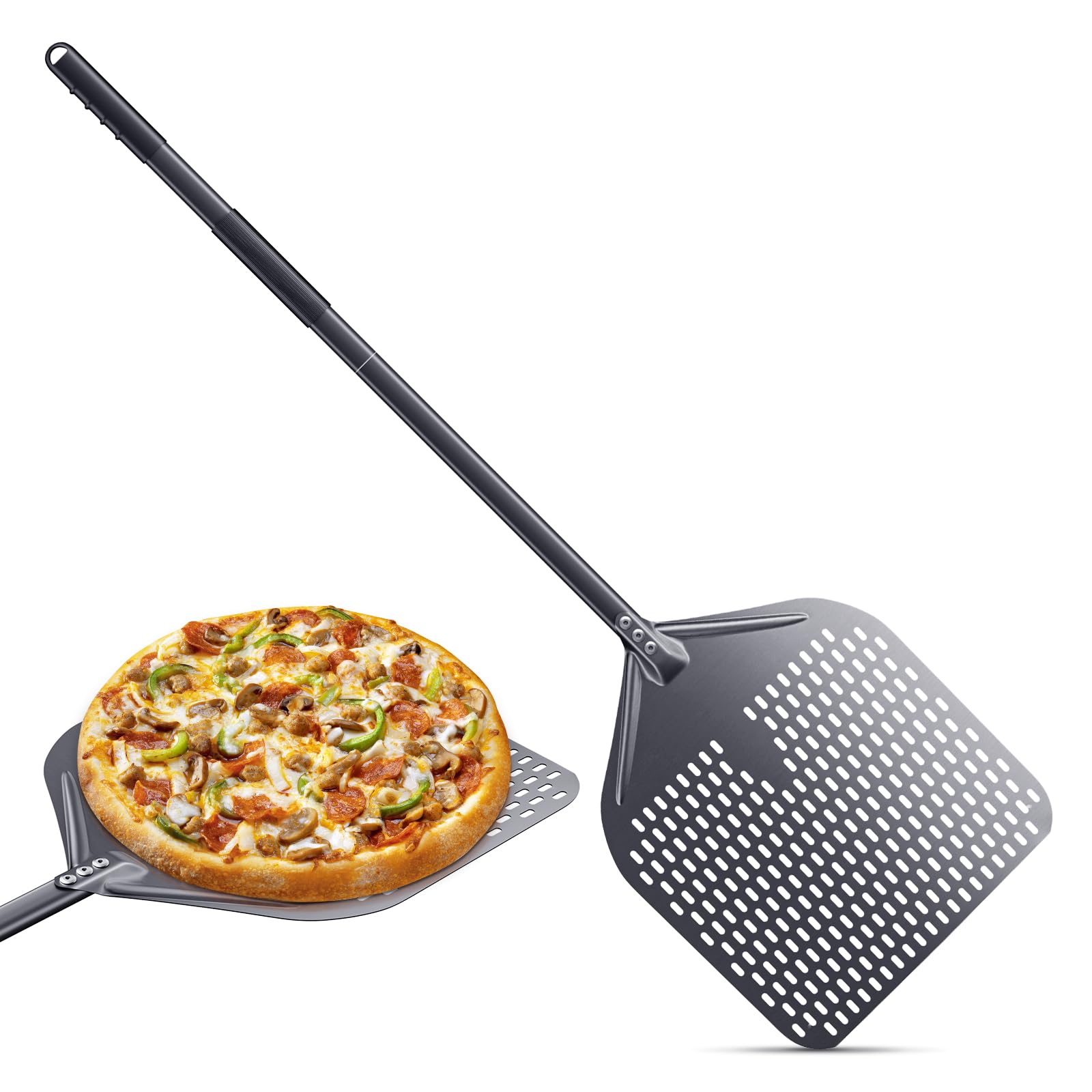 34CM & 23CM Pala per Pizza Forata Professionale in Alluminio Anodizzato Duro Pizza Paletta 120CM