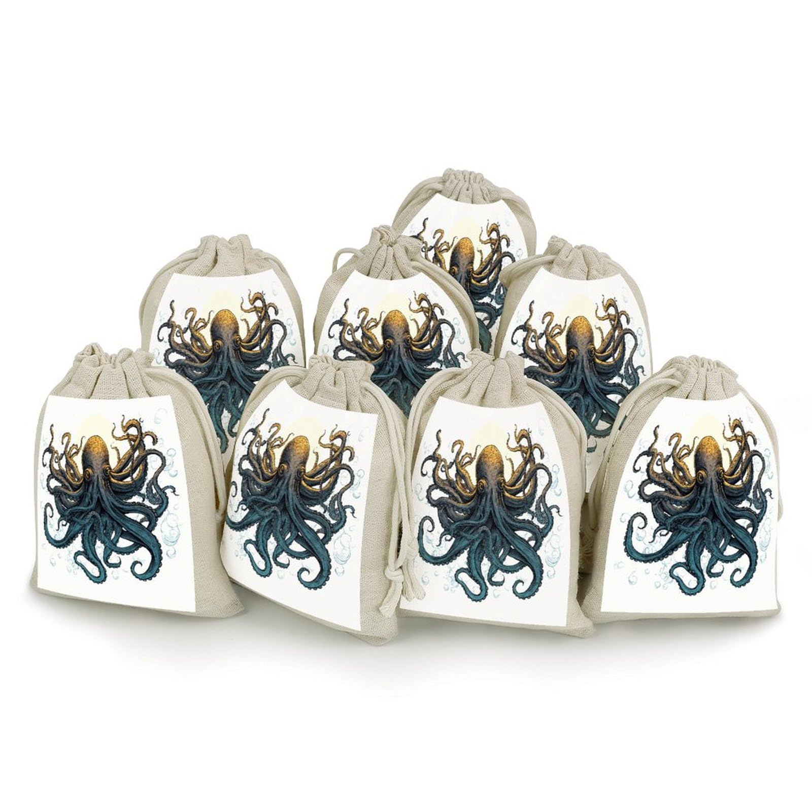 Adfgyerh Style Sun Ocean Octopus Bags With Drawstring Reusable,Jewelry Bags 4.9 X 6.7 Inch, Set Of 8,Gift Bags For Party Wedding Storage Home Supplies
